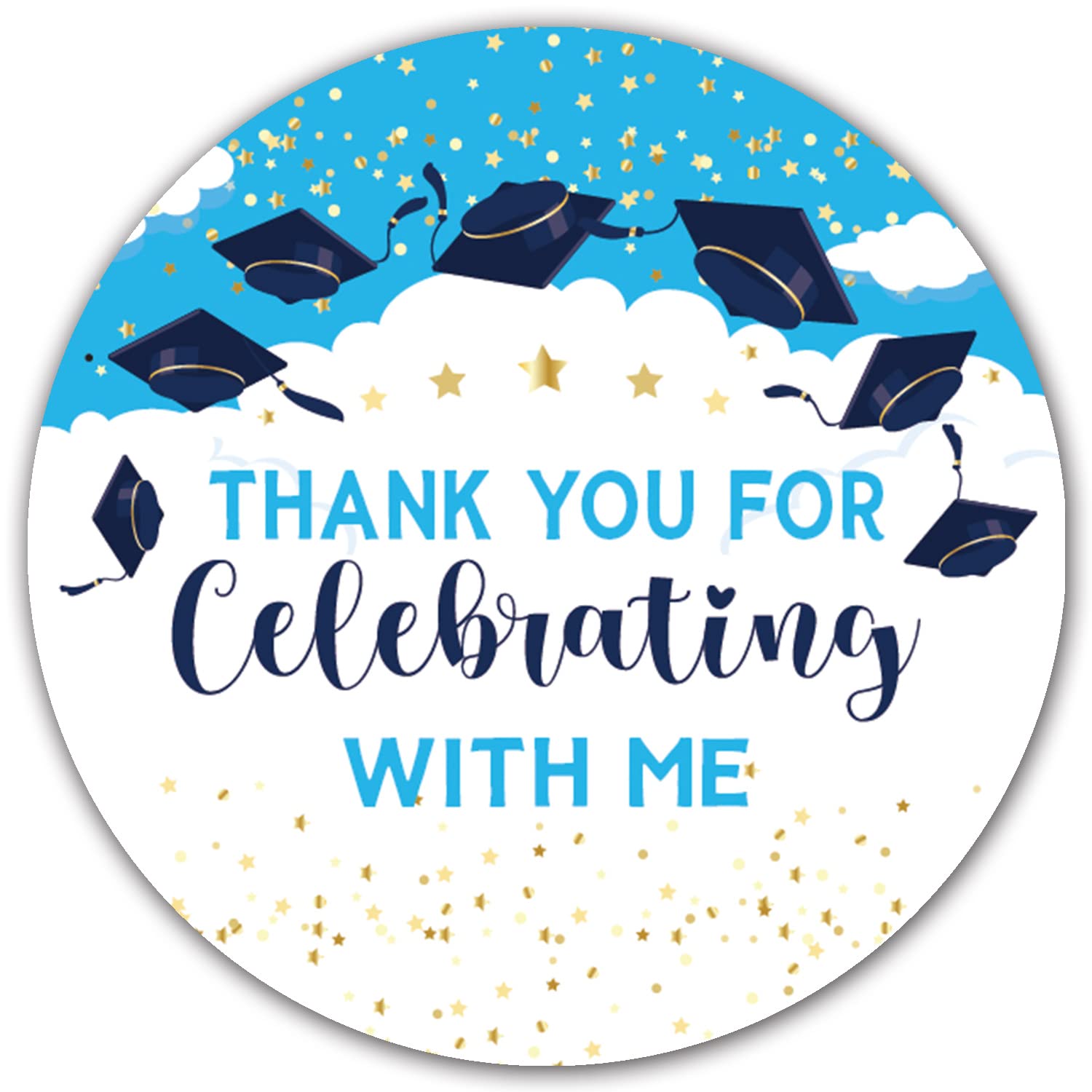 50-Pack Blue Graduation Party Favor Labels - 2 Inch Round Thank You Stickers for High School & College Graduation Decorations - Perfect for Cap Decor, Diploma Gifts, and Graduation Party Favors