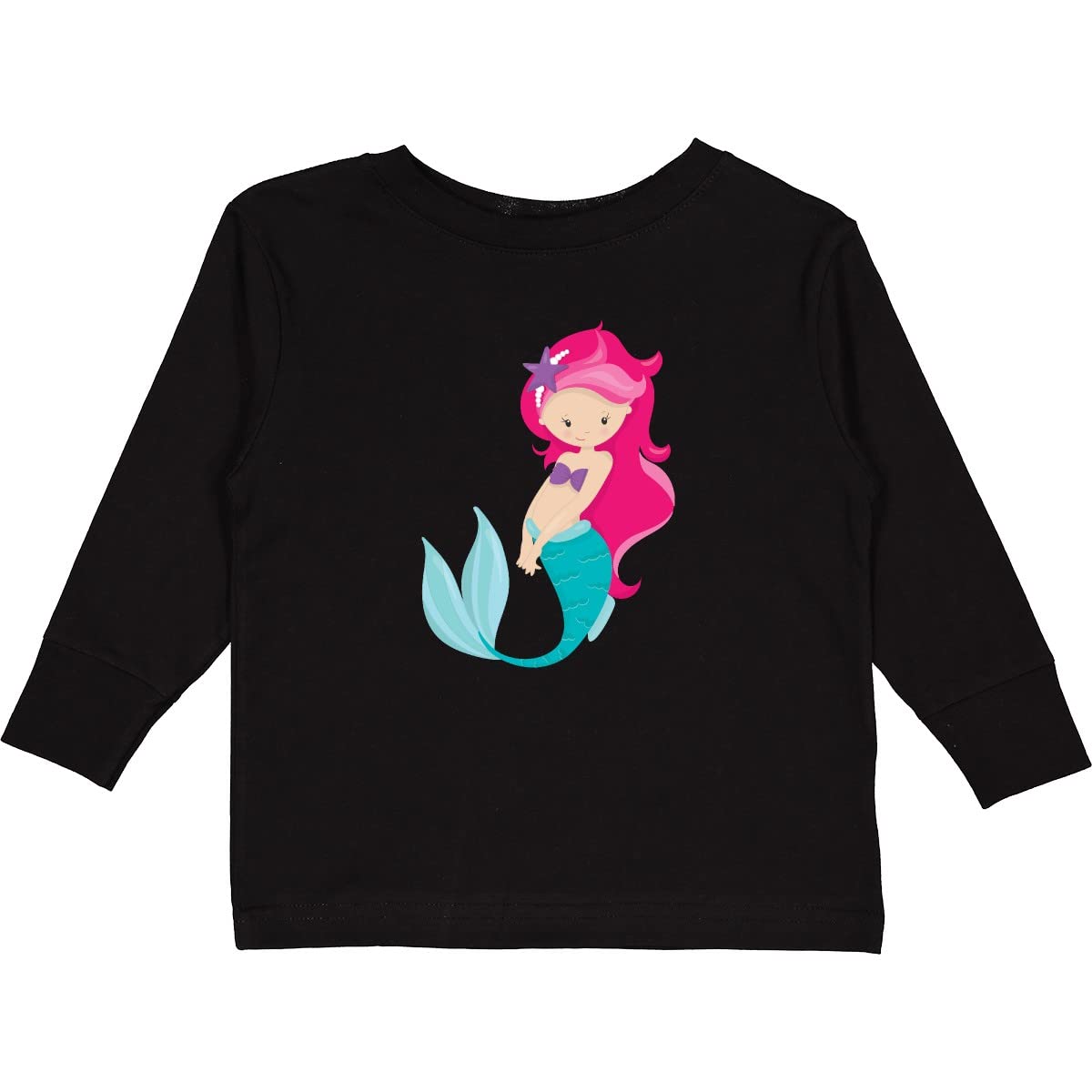 Inktastic Cute Mermaid Print Toddler Long Sleeve T-Shirt for Girls - Soft Cotton Kids Top for Playdates, Beach Trips & Everyday Wear