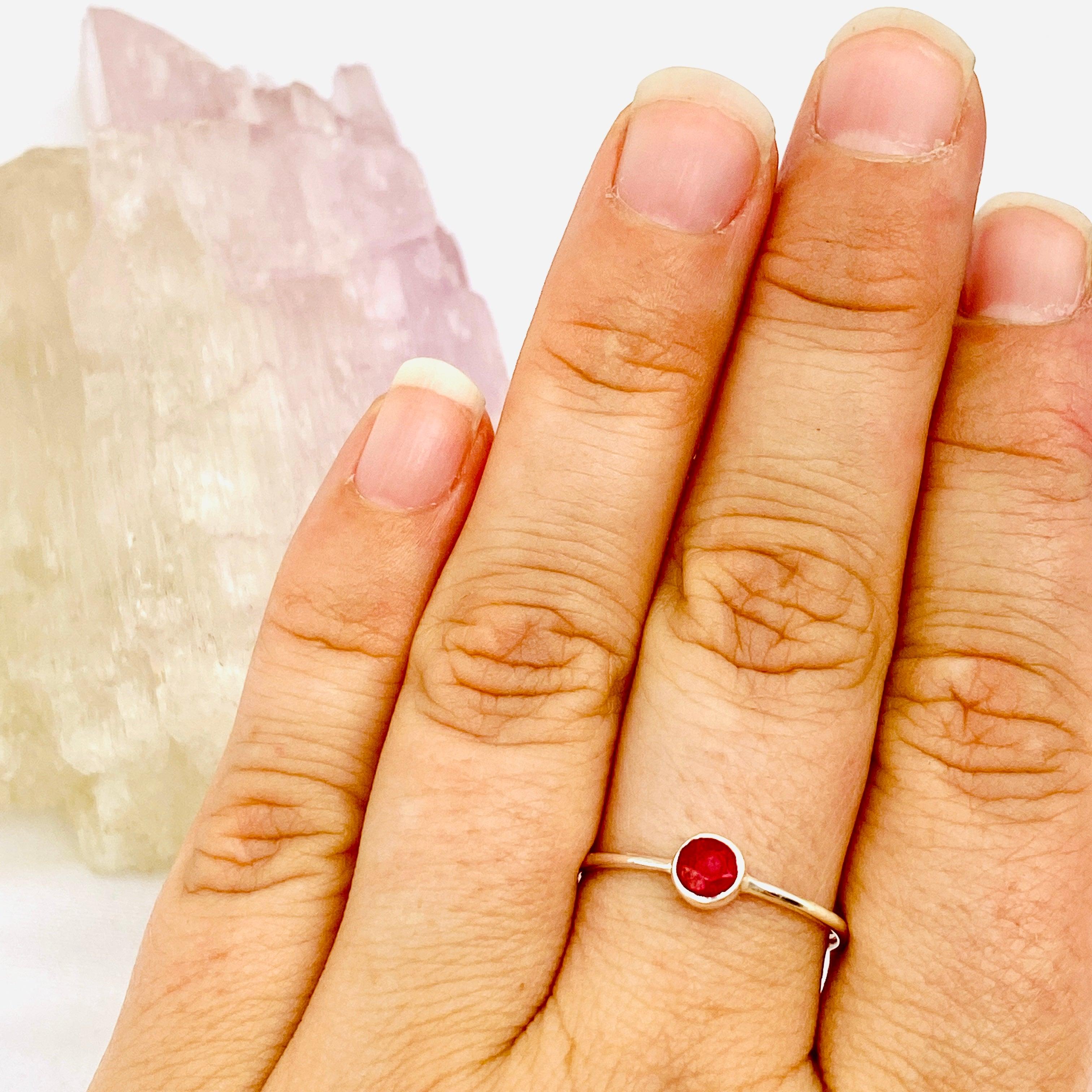 Ruby Round Faceted Fine Band Ring R3754 RU - Elegant Jewelry for Women, Perfect for Weddings, Anniversaries & Special Occasions