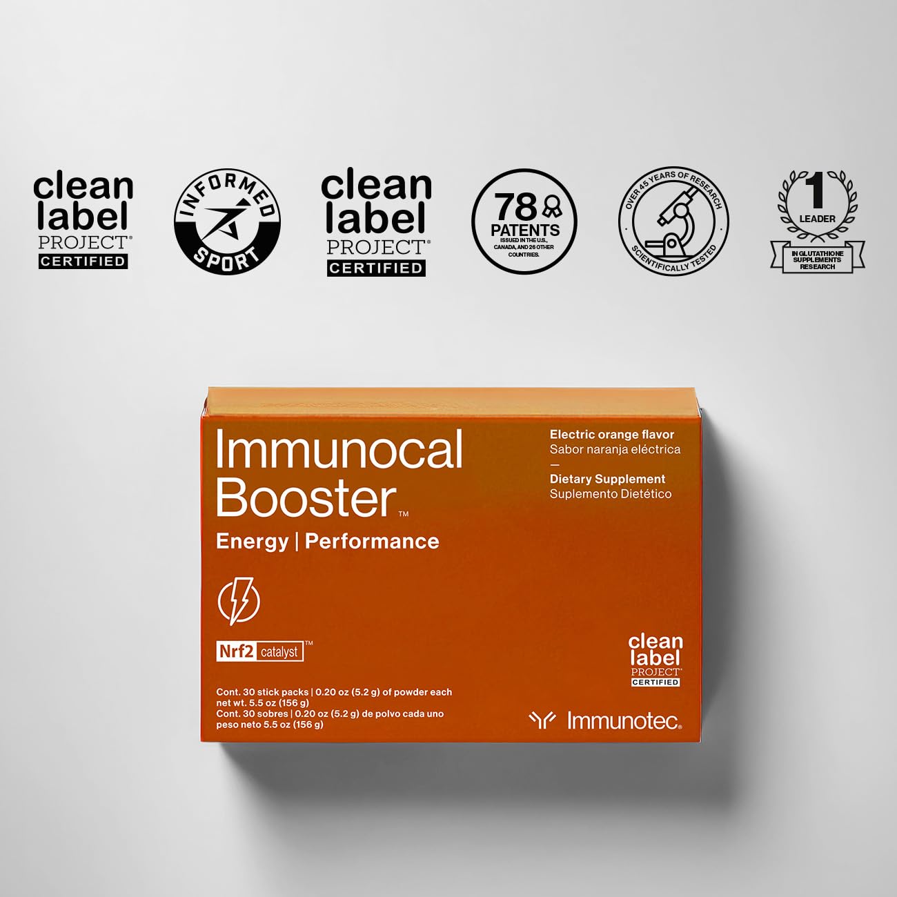Immunocal Booster Energy Performance Supplement – Rapid Energy Boost with 3 Natural Caffeine Sources (Coffee, Green Tea, Guarana), Nrf2 Activator for Focus & Alertness | Gluten Free, Sugar Free | 30 Servings – Perfect for Workouts, Study Sessions & Busy Professionals
