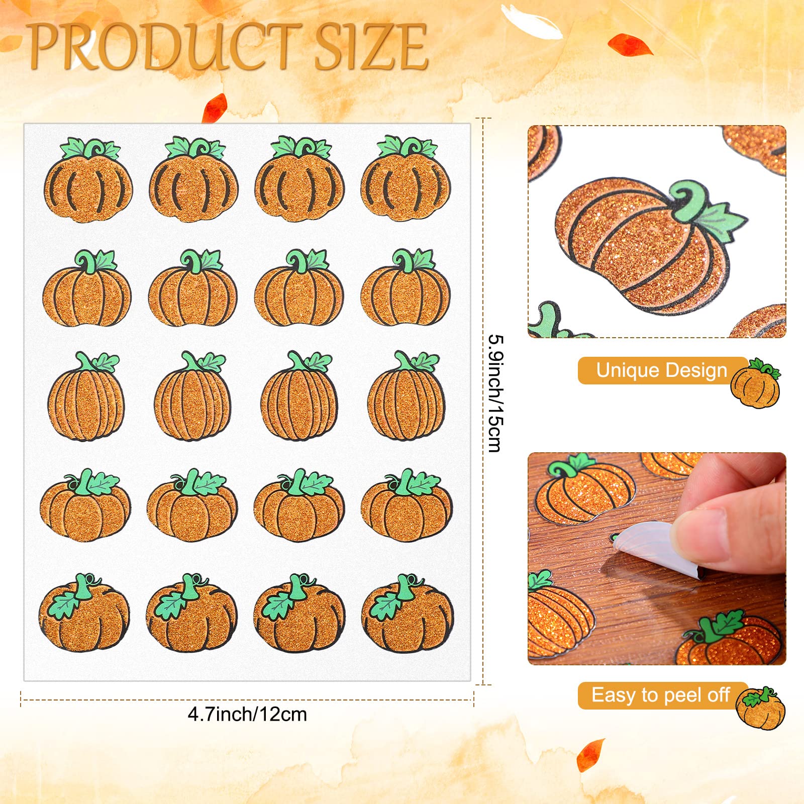 400 Pcs Glitter Pumpkin Stickers - Fall Thanksgiving Autumn Decals for Scrapbooking, Kids Room Decor, Bulletin Board, DIY Crafts | Perfect for Halloween Party, Classroom Decorations, Seasonal Home Decor