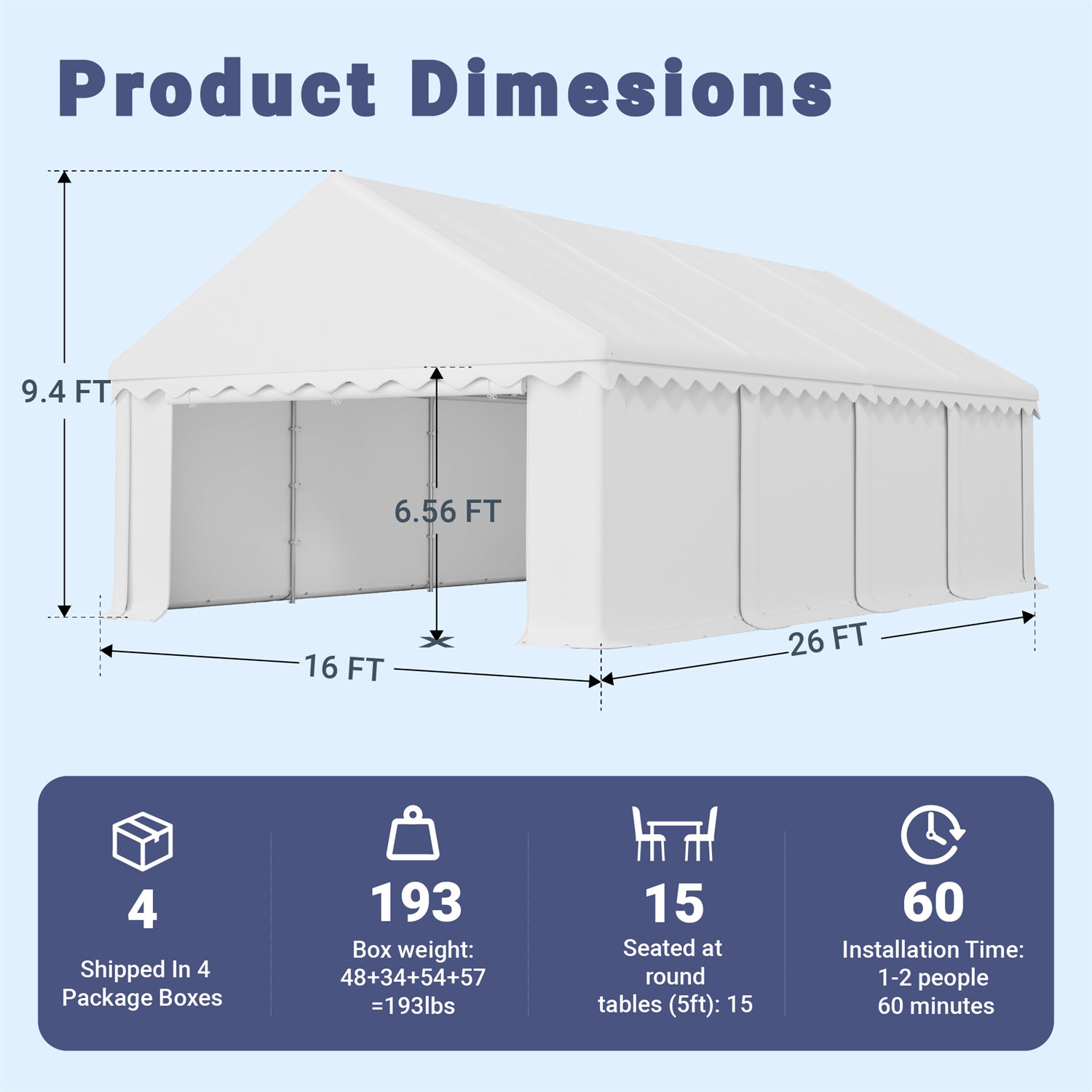 Phi Villa Party Tent Outdoor Gazebo Wedding Canopy - Waterproof Multi-Purpose Shelter for Backyard, Garden, Beach & Camping Events