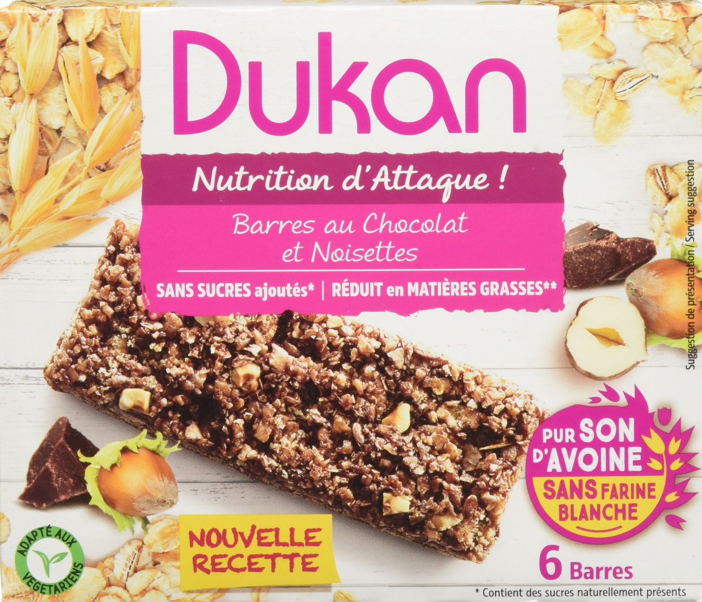 Dukan Chocolate Hazelnut Oat Bran Bars 150g - Low Carb High Protein Snack Bars for Weight Loss, Keto & Paleo Diet - Perfect for Breakfast, Office Snacks & On-the-Go Energy