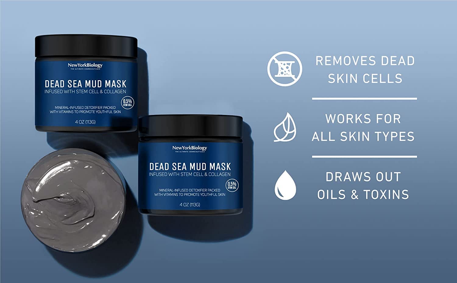 New York Biology Dead Sea Mud Mask with Stem Cell & Collagen - Spa Quality Face & Body Treatment for Acne, Blackheads & Oily Skin - Pore Minimizer & Skin Tightening Solution for Women & Men - 4oz Natural Skincare - Perfect for Spa Nights & At-Home Self-Care Routines