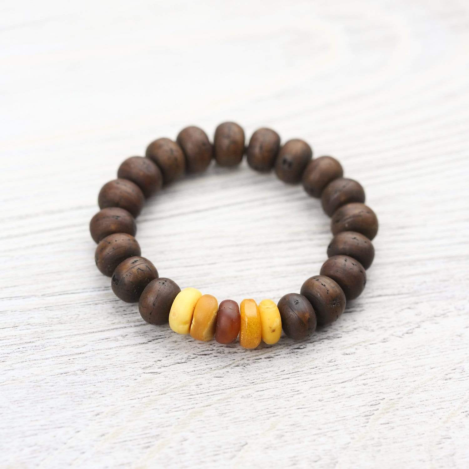 Bodhi Seed and Amber Wrist Mala Bracelet - Buddhist Meditation Prayer Beads for Yoga, Mindfulness & Spiritual Healing