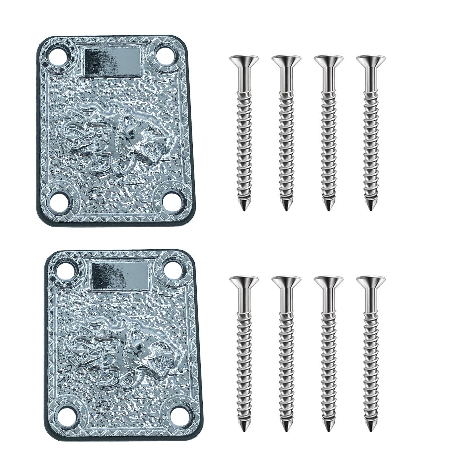 2Pcs Silver Engraved Animal Head Electric Guitar Neck Plates - Heavy Duty Replacement Parts for Neck Joint Connection & Guitar Strengthening | Perfect for Rock, Metal & Stage Performances