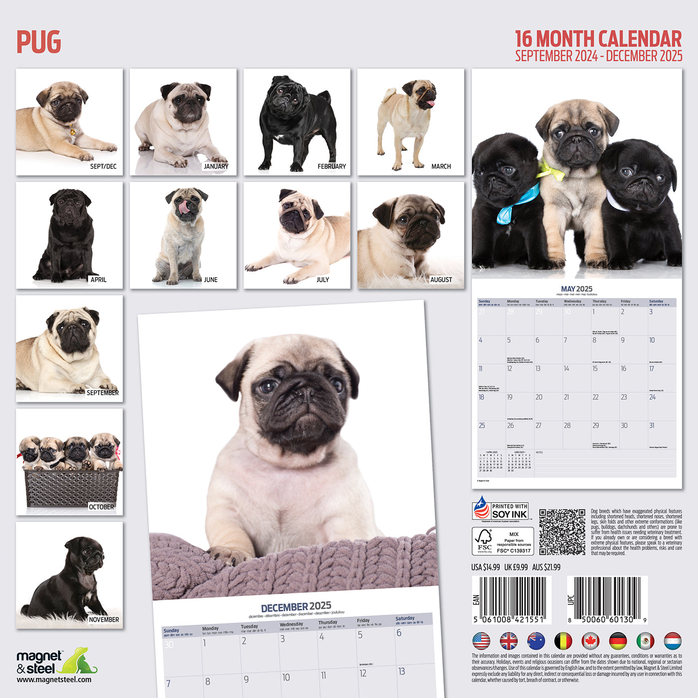 2025 Pug Themed Modern Wall Calendar - Perfect for Home, Office & Gift Giving | Cute Dog Lovers Planner