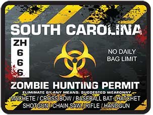 Reflective South Carolina Zombie Hunting Permit Decal - Danger Zone Style Sticker for Car, Truck, or Laptop - Perfect for Prank Gifts, Halloween Decor & Zombie Apocalypse Fans