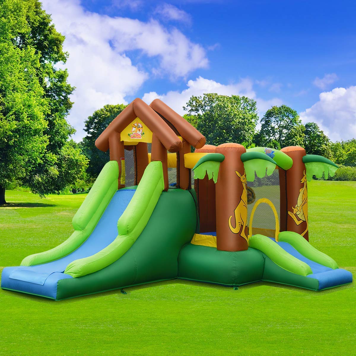 **WATERJOY Inflatable Bounce House with 740 Blower - Kids Slide, Jumping Castle, Basketball Rim & Football Area - Indoor & Outdoor Play for Birthday Parties, Backyard Fun & Family Gatherings**