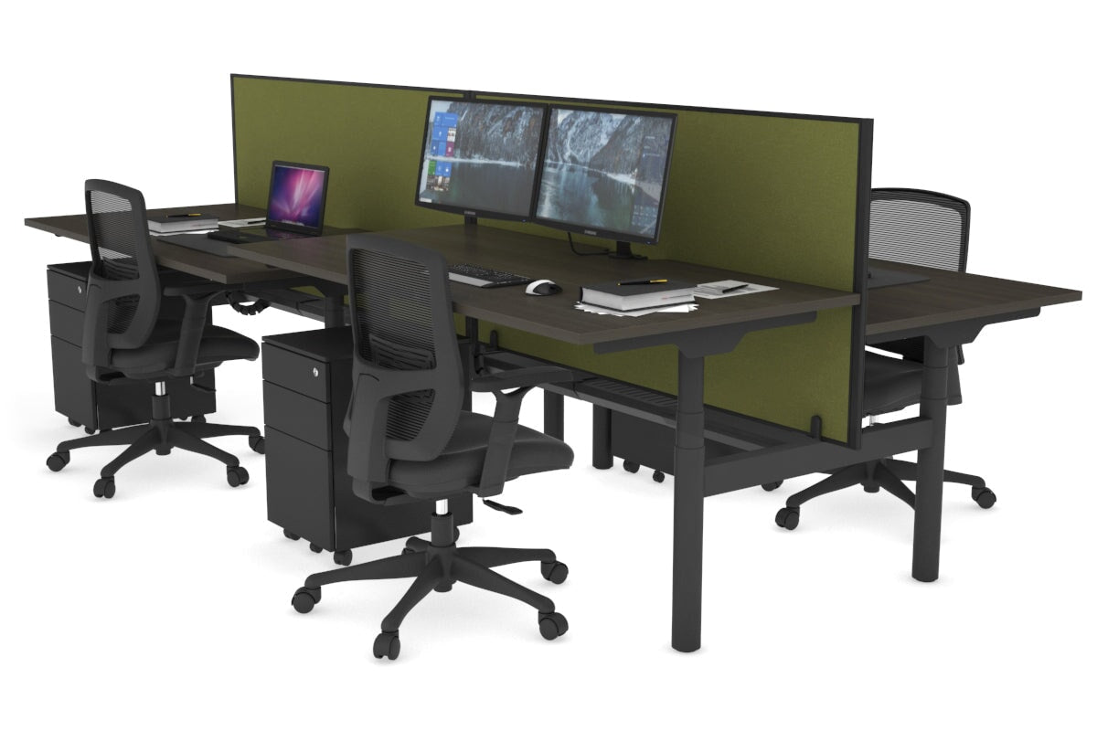Flexi Premium Height Adjustable 4-Person H Bench Workstation - Black Frame [1200L x 800W with Cable Management] - Ideal for Office, Coworking Spaces & Home Offices