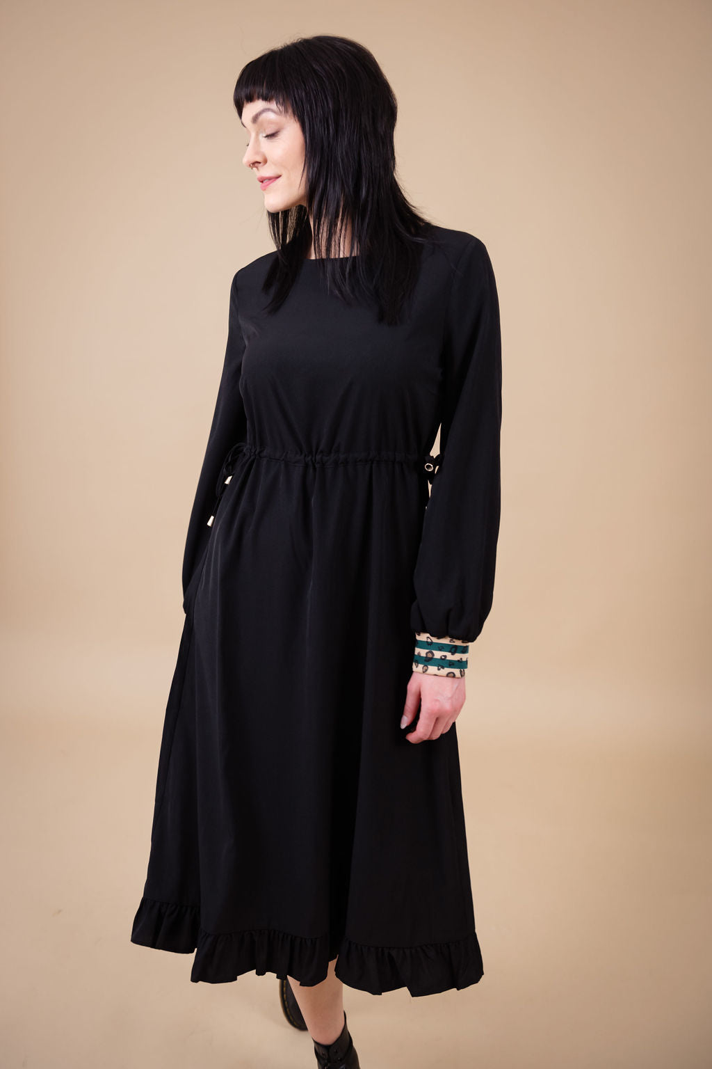 Erin Black Drawstring Midi Dress for Women - Flattering Curve Fit - Perfect for Casual Outings, Date Nights & Summer Vacations