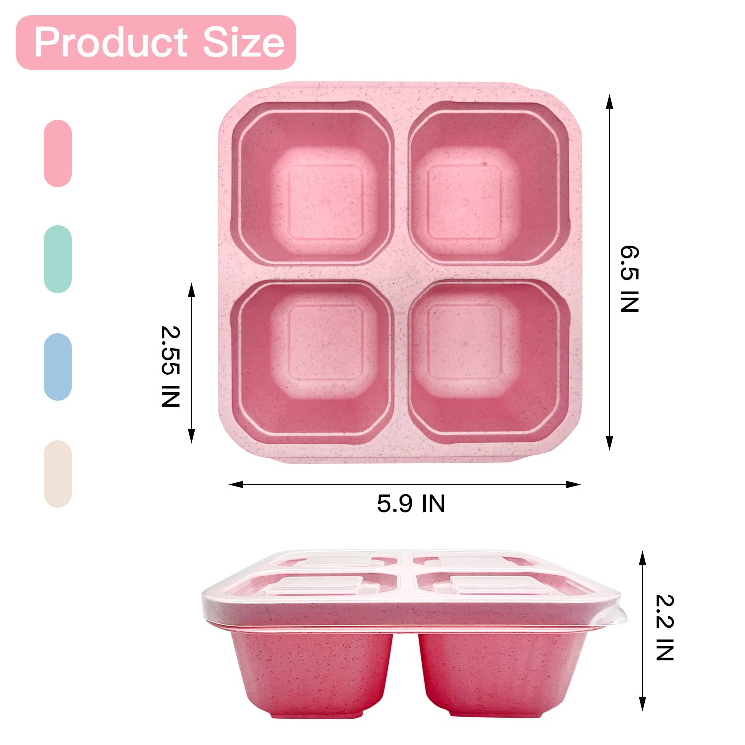 4 Compartment Bento Box - 4 Pack Reusable Snack Containers for Lunch, Meal Prep & Food Storage | Perfect for Work, School, Travel & Picnics | Leak-Proof Divided Plastic Containers