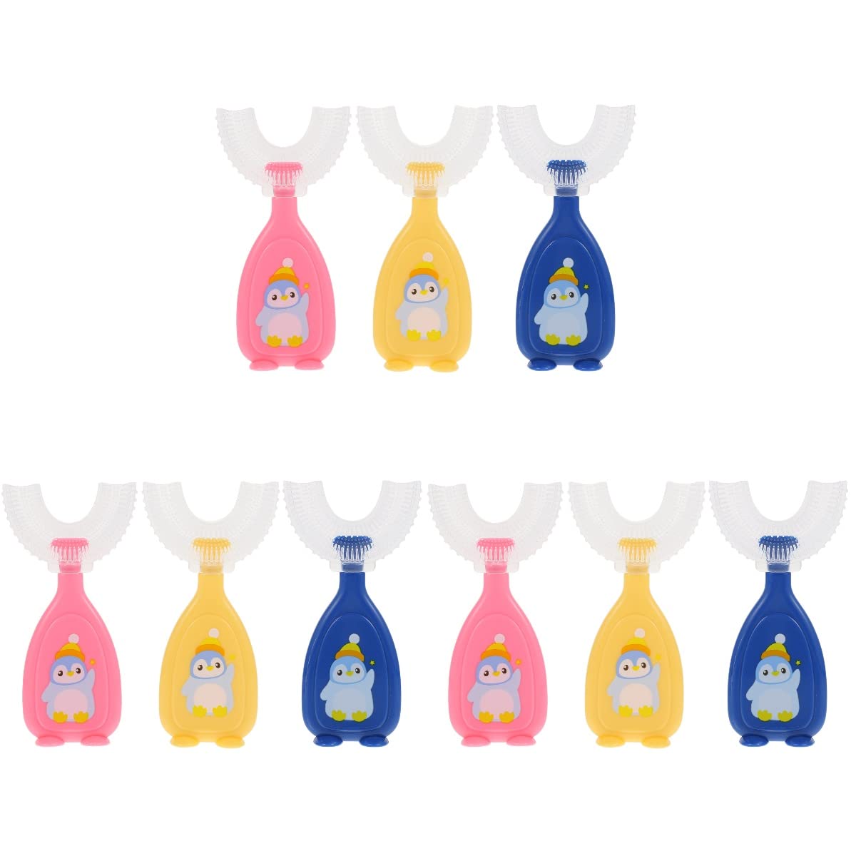 DOITOOL 9-Piece Cartoon Penguin Silicone Kids Toothbrush Set - Soft Bristles, Manual Toothbrushes for Children (Assorted Colors) - Fun Bathroom & Travel Dental Care Essentials for Toddlers