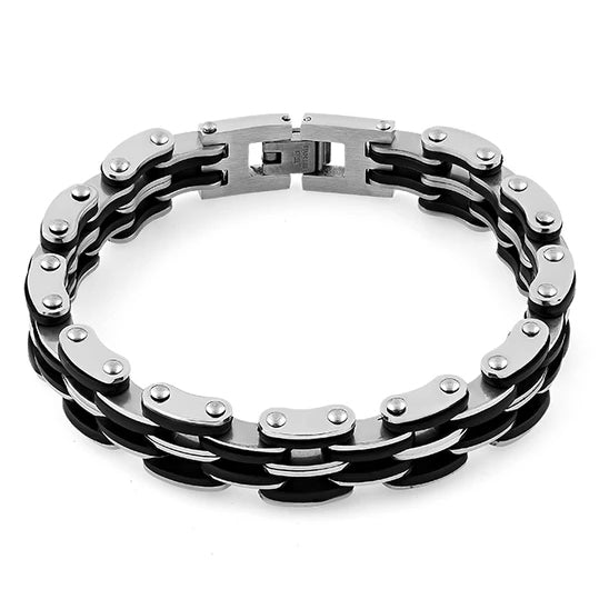 Stainless Steel Black Rubber Link Bracelet for Men & Women - Durable Waterproof Unisex Watch Band - Perfect for Casual, Sports & Outdoor Activities