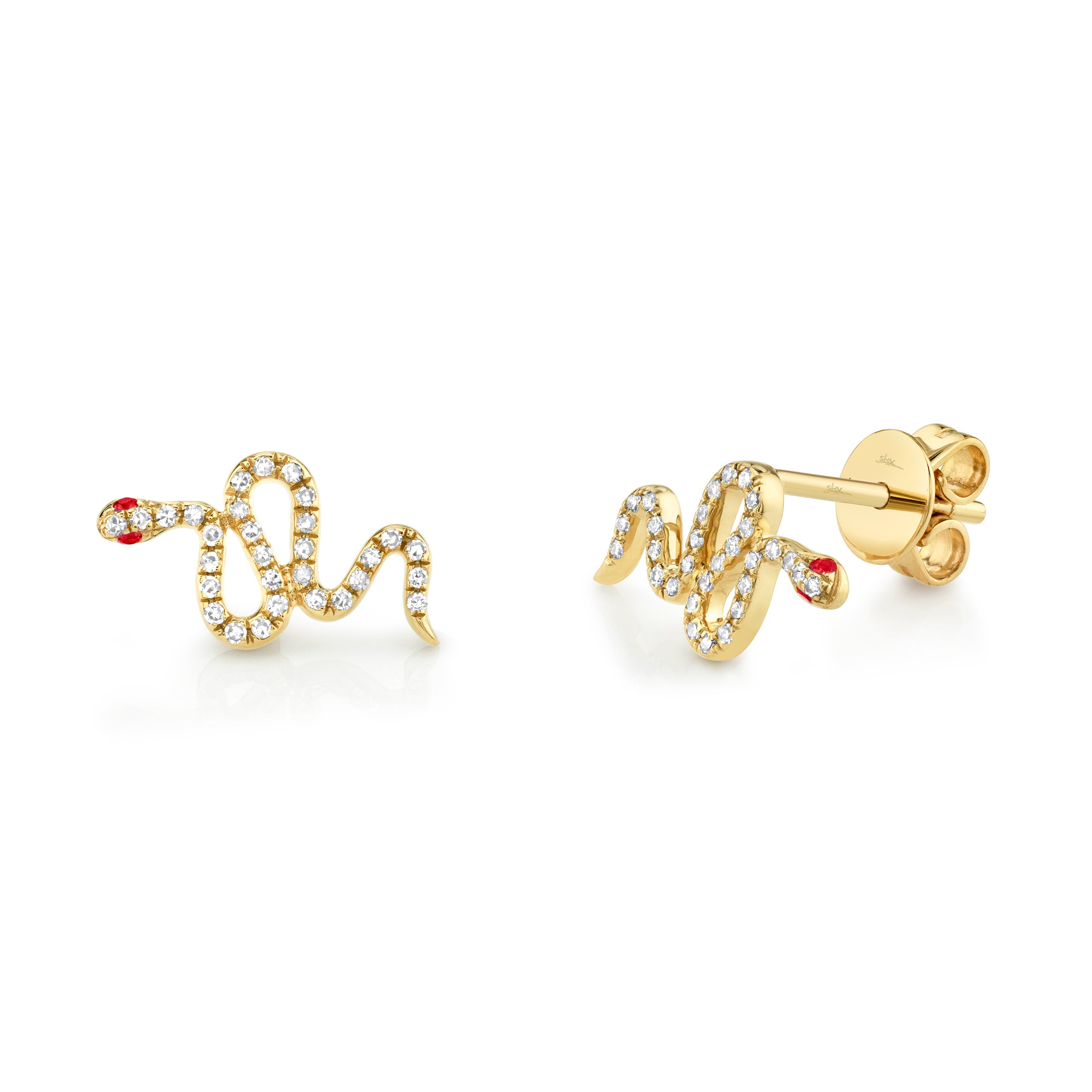0.13CT Diamond & 0.03CT Ruby Snake Stud Earrings - Elegant Gold Plated Jewelry for Women - Perfect Gift for Birthday, Anniversary & Valentine's Day