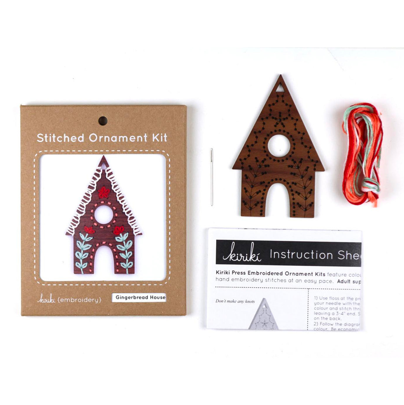 Hand Embroidered Wood Ornament Kit - DIY Gingerbread House Christmas Decoration for Holiday Tree, Gift & Home Decor | Perfect for Crafting, Holiday Parties & Festive Decor