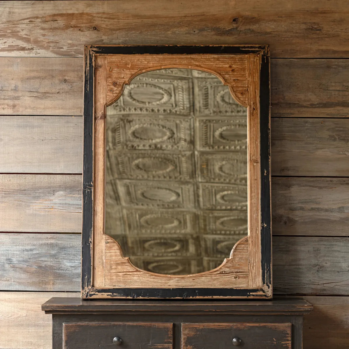 Vintage Distressed Wooden Panel Mirror - Rustic Farmhouse Decor for Bathroom, Bedroom & Entryway