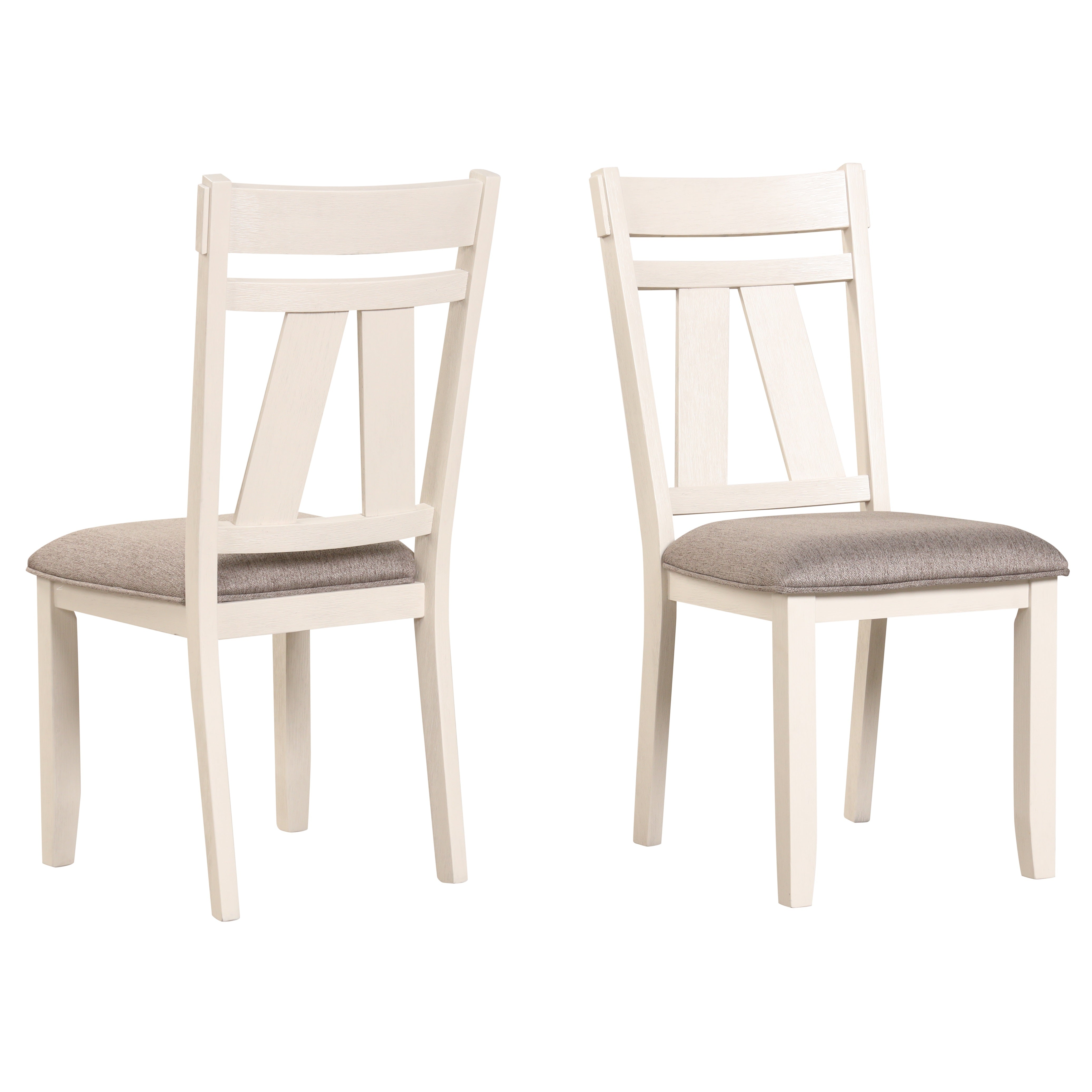 Roundhill Furniture Fasena Solid Wood Slat Back Upholstered Dining Chairs - Set of 2, Off White | Modern Farmhouse Dining Room Chairs for Kitchen, Breakfast Nook & Formal Dining Sets
