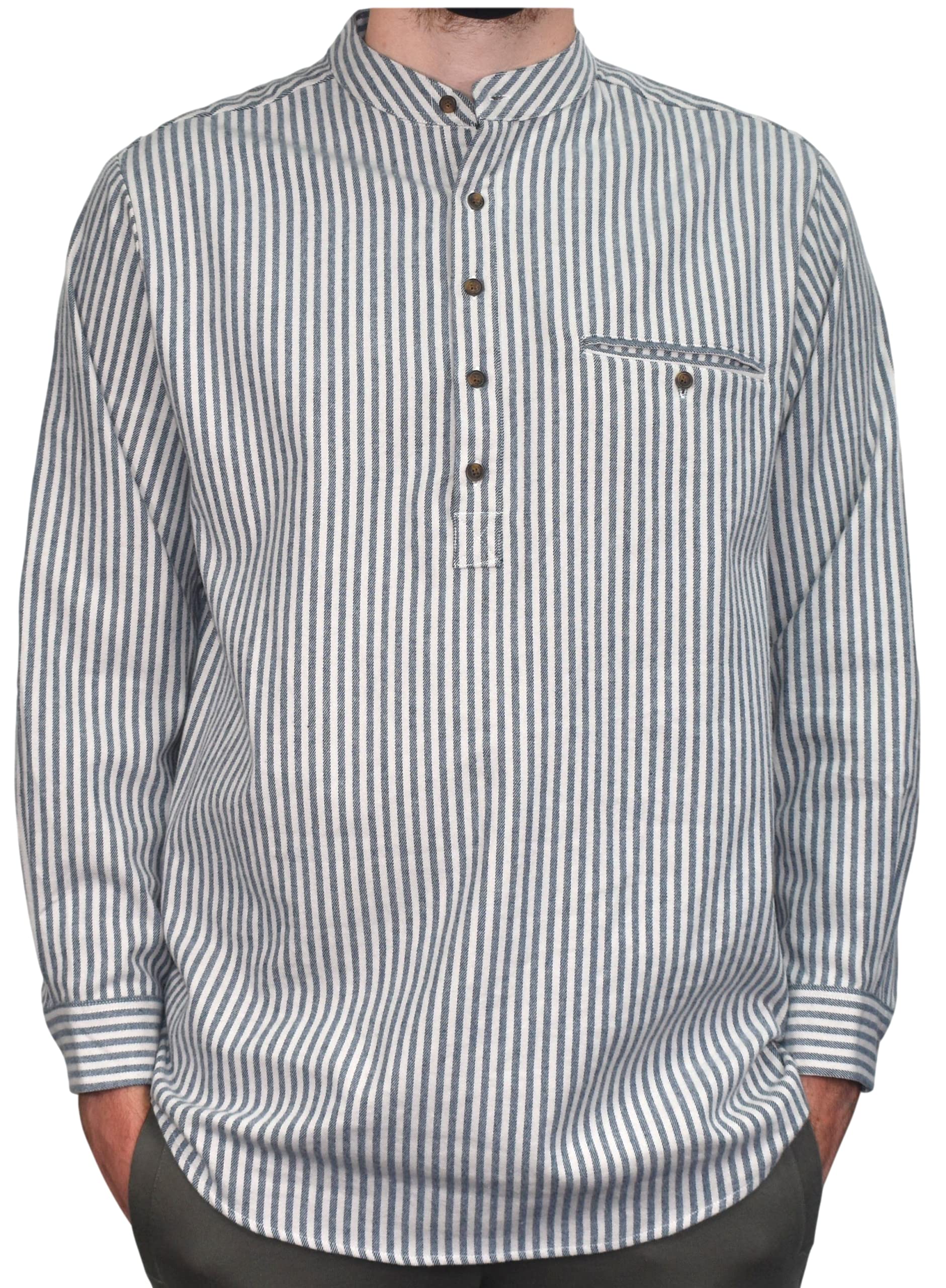 Men's Classic Flannel Cotton Grandfather Shirt - Vintage Plaid Button-Up for Casual Wear, Outdoor Activities & Cozy Loungewear