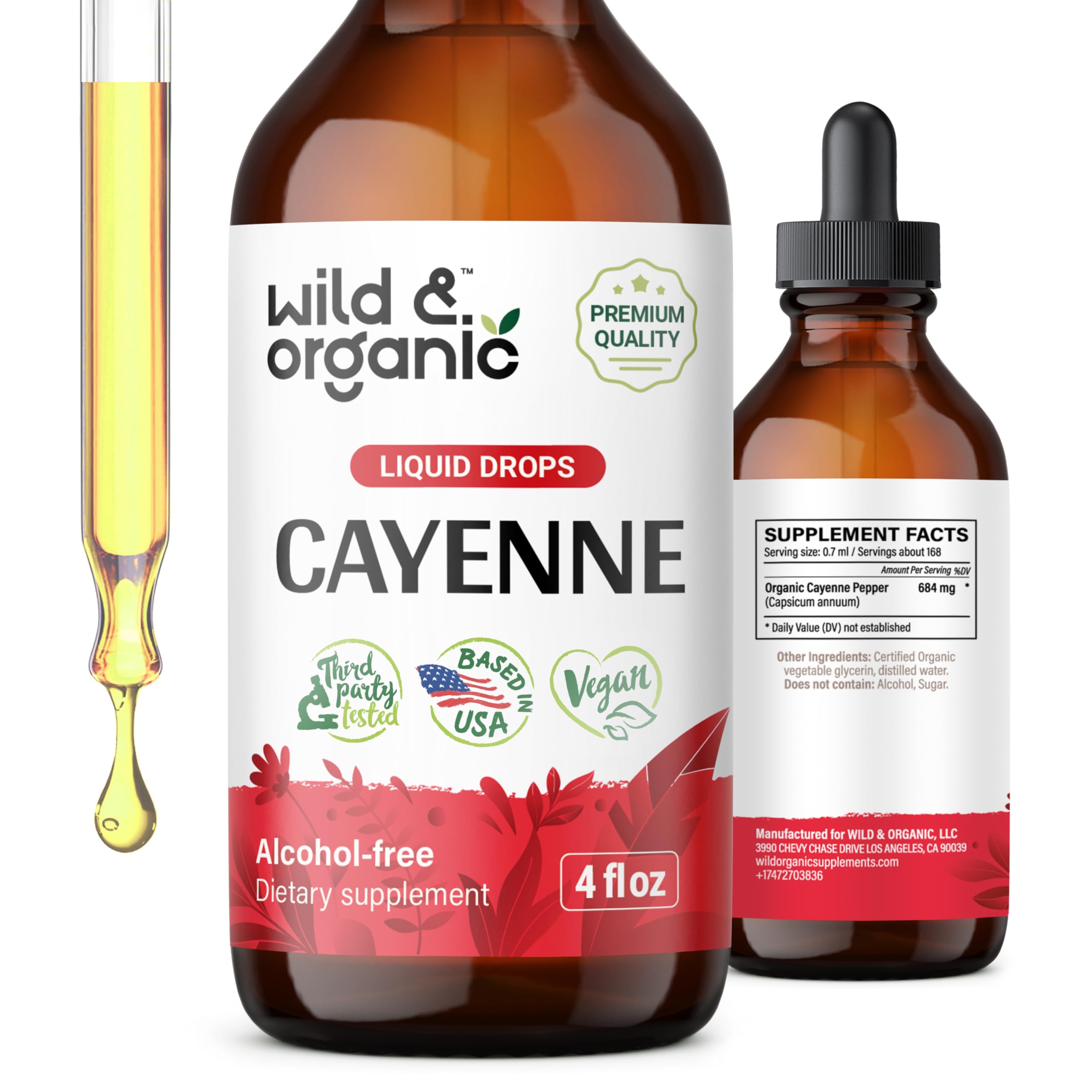 Wild & Organic Cayenne Pepper Tincture - Digestive Support with Capsaicin Extract - Vegan Liquid Drops for Immune & Circulation Boost - Sugar-Free, Alcohol-Free Supplement (4 fl oz) - Perfect for Cooking, Detox & Wellness Routines