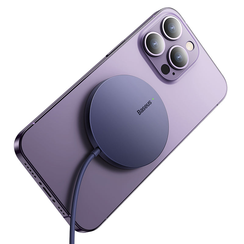 Baseus Simple Mini3 15W MagSafe Wireless Charger - Fast Charging for iPhone 12/13/14, Purple - Perfect for Home, Office & Travel
