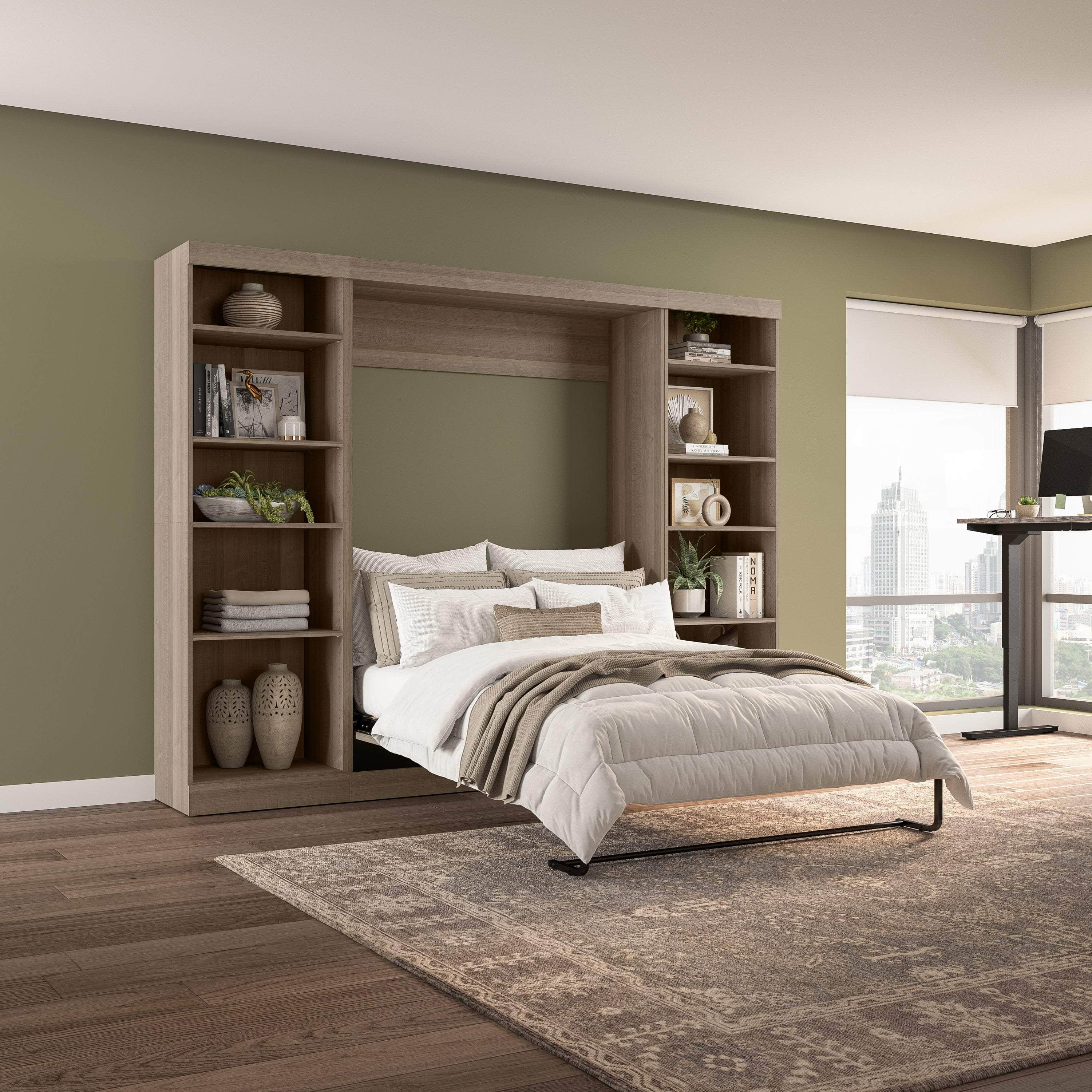 Space-Saving Full Murphy Bed with 2 Storage Units (109W) - 7 Color Options for Home, Office, or Guest Room Use