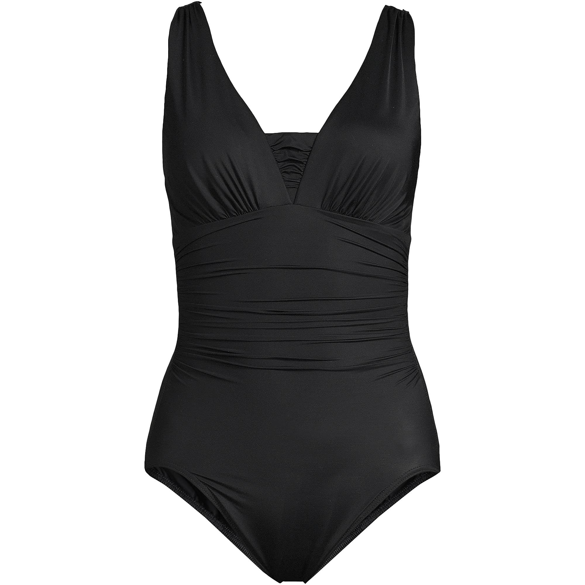 Lands' End Women's Slender Suit Grecian One Piece Swimsuit - Black Mastectomy Size 10 | Perfect for Beach Vacations, Pool Parties & Post-Surgery Comfort