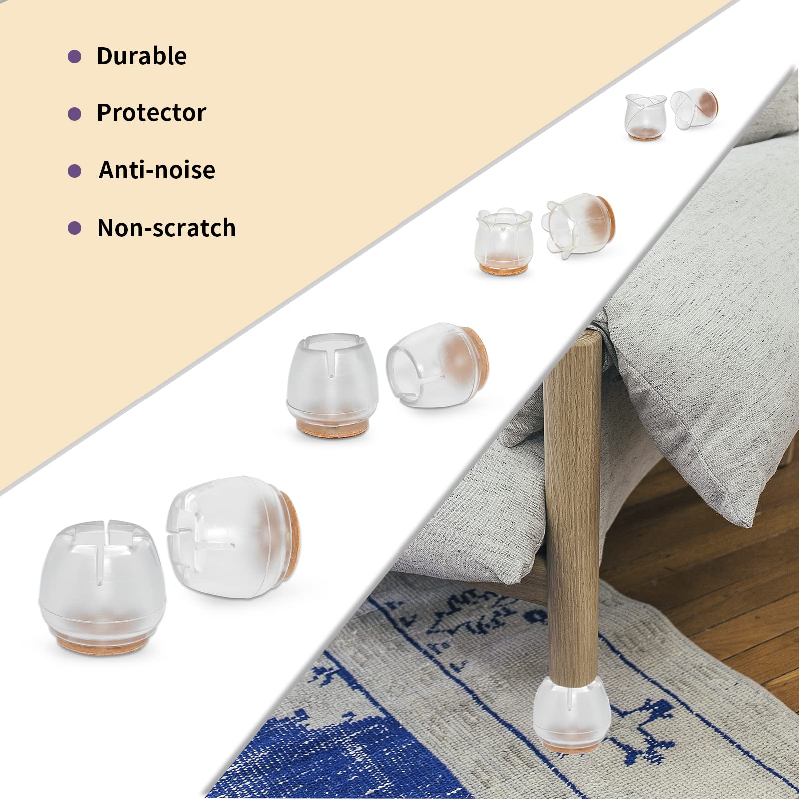 8-Piece Clear PVC Chair Leg Caps with Felt Pads - Round Furniture Floor Protectors for 22-25mm (0.87