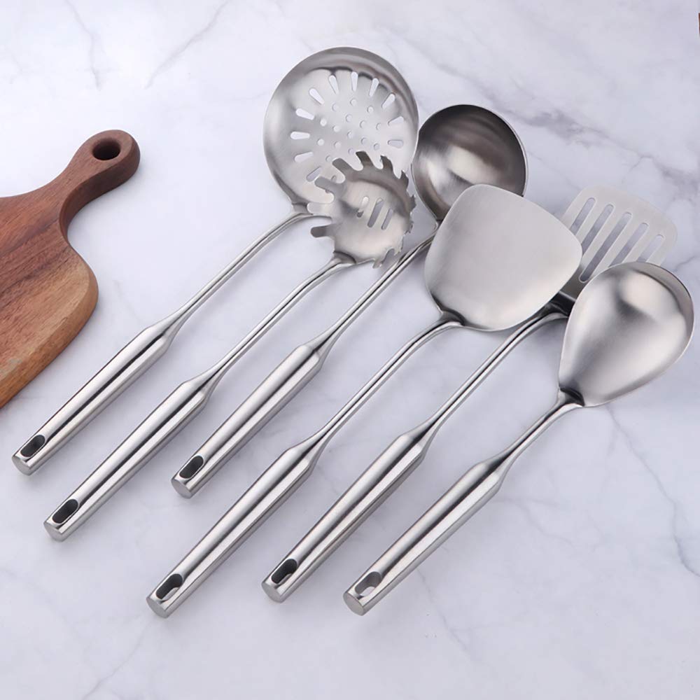Premium 18/8 Stainless Steel Kitchen Utensil Set - 10 Piece Long Handle Cooking Tools for Nonstick Cookware (Silver) | Ideal for Sauteing, Frying, Baking & Everyday Cooking