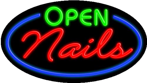 Custom Neon Sign #14459 - Handmade in USA, Open Glass Design for Nail Salons & Home Decor - Perfect for Wall Art, Business Signage & Gift Ideas