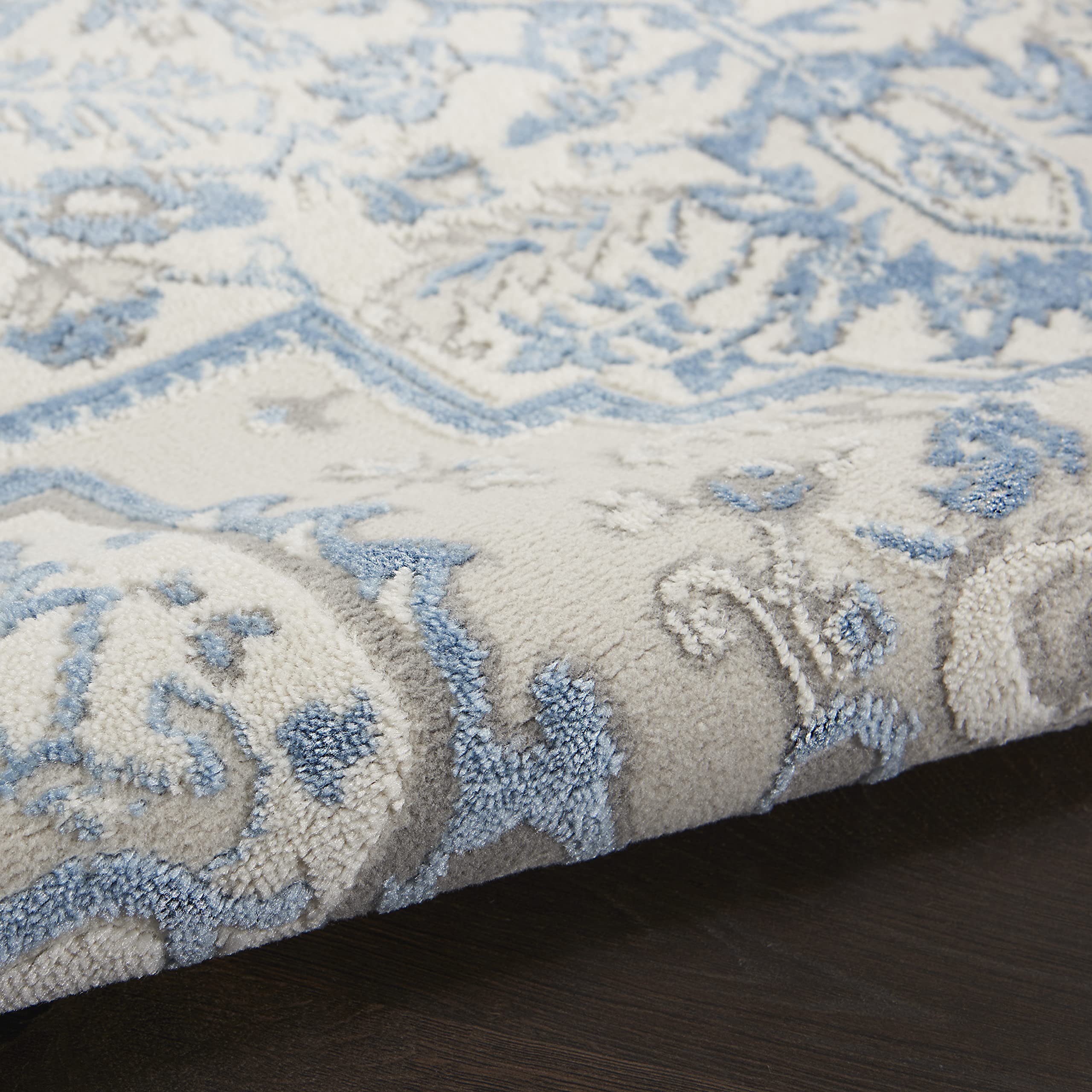 Nourison Elation Floral Ivory Blue 8x10 Area Rug - Easy Clean, Non-Shedding, Stain Resistant - Perfect for Bedroom, Living Room, Dining Room & Kitchen Decor - Soft & Durable for High Traffic Areas