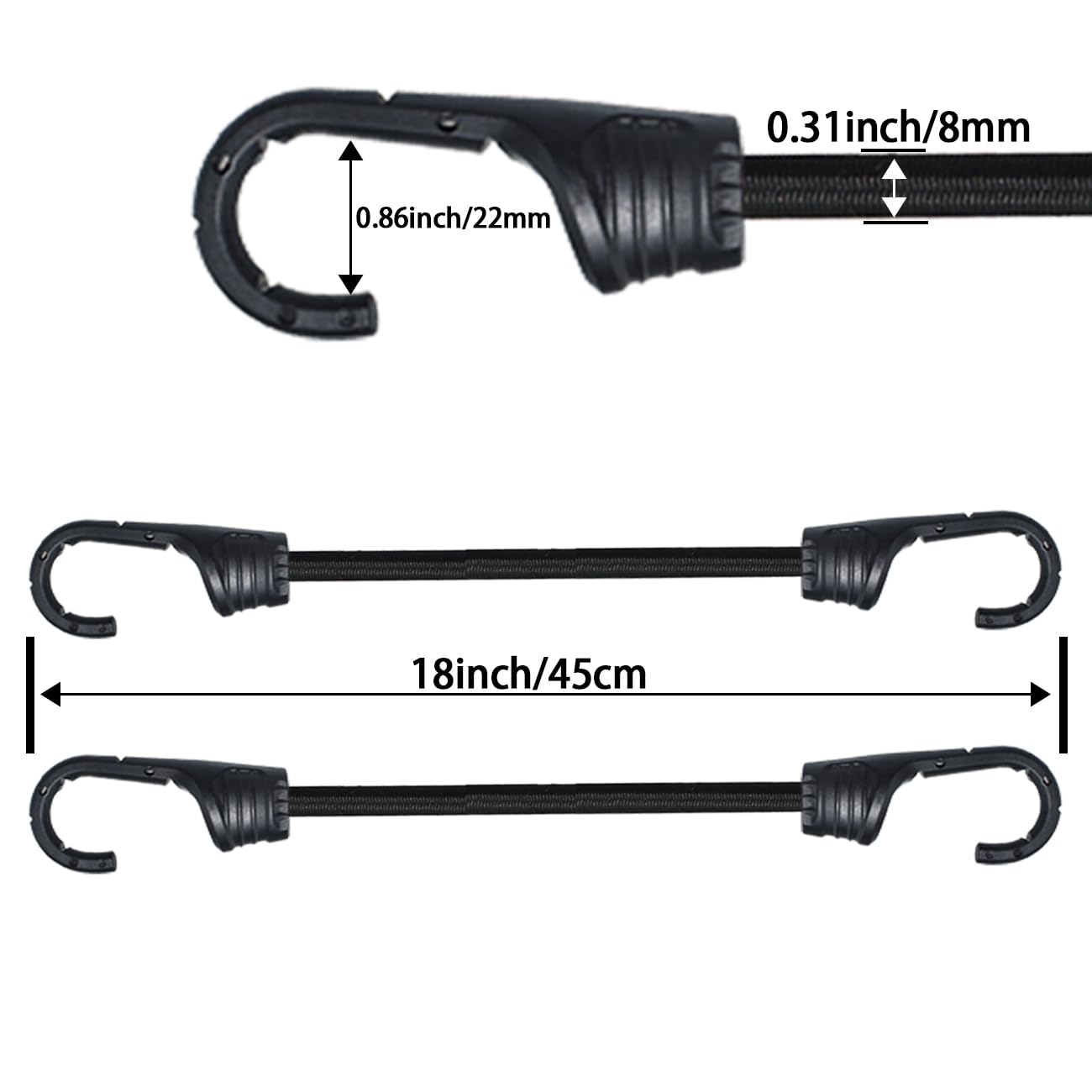 18-Inch Heavy Duty Bungee Cords with Plastic-Coated Steel Hooks - 4 Pack Black Elastic Stretch Ropes for Camping Gear, Bicycle Accessories, Folding Wagons, Car Trunk Organization & Outdoor Activities