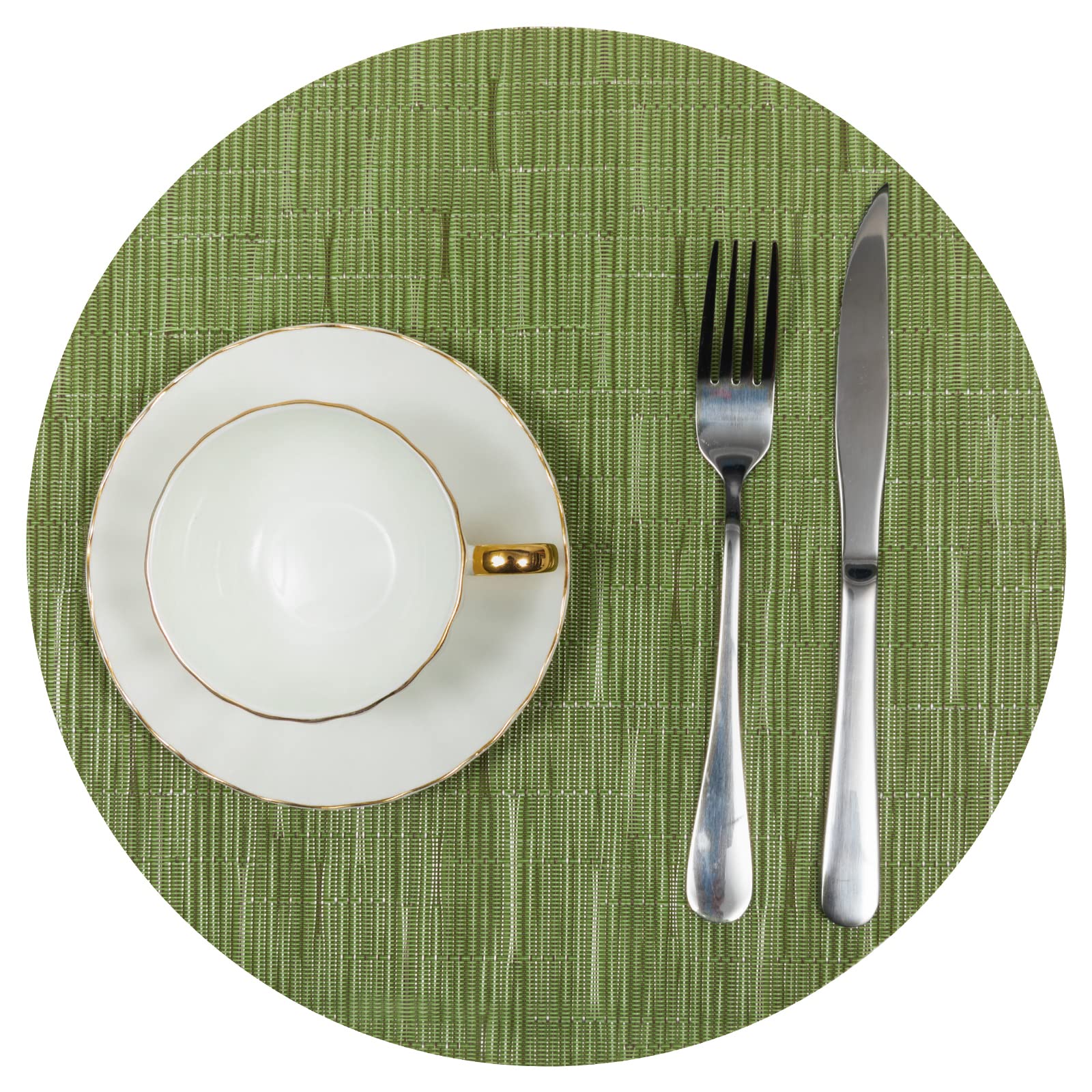 SHACOS 7-Piece Round Table Placemats Set - Heat Resistant Wedge Placemats with Centerpiece Mat, Wipe Clean, Eco-Friendly (Green) - Perfect for Dining Tables, Kitchen Countertops & Party Decorations