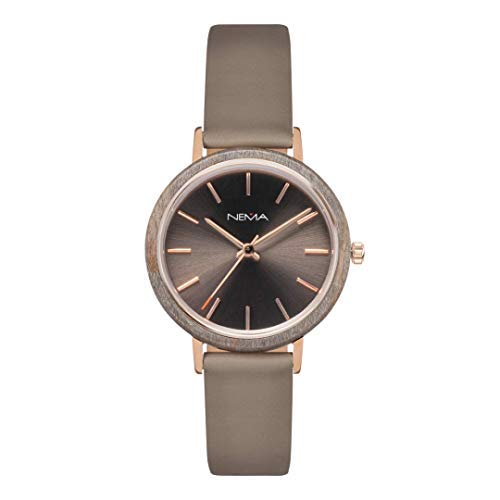 Women's Wood Watch - NEMA Matta Slim Analog with Leather Strap for Casual & Office Wear