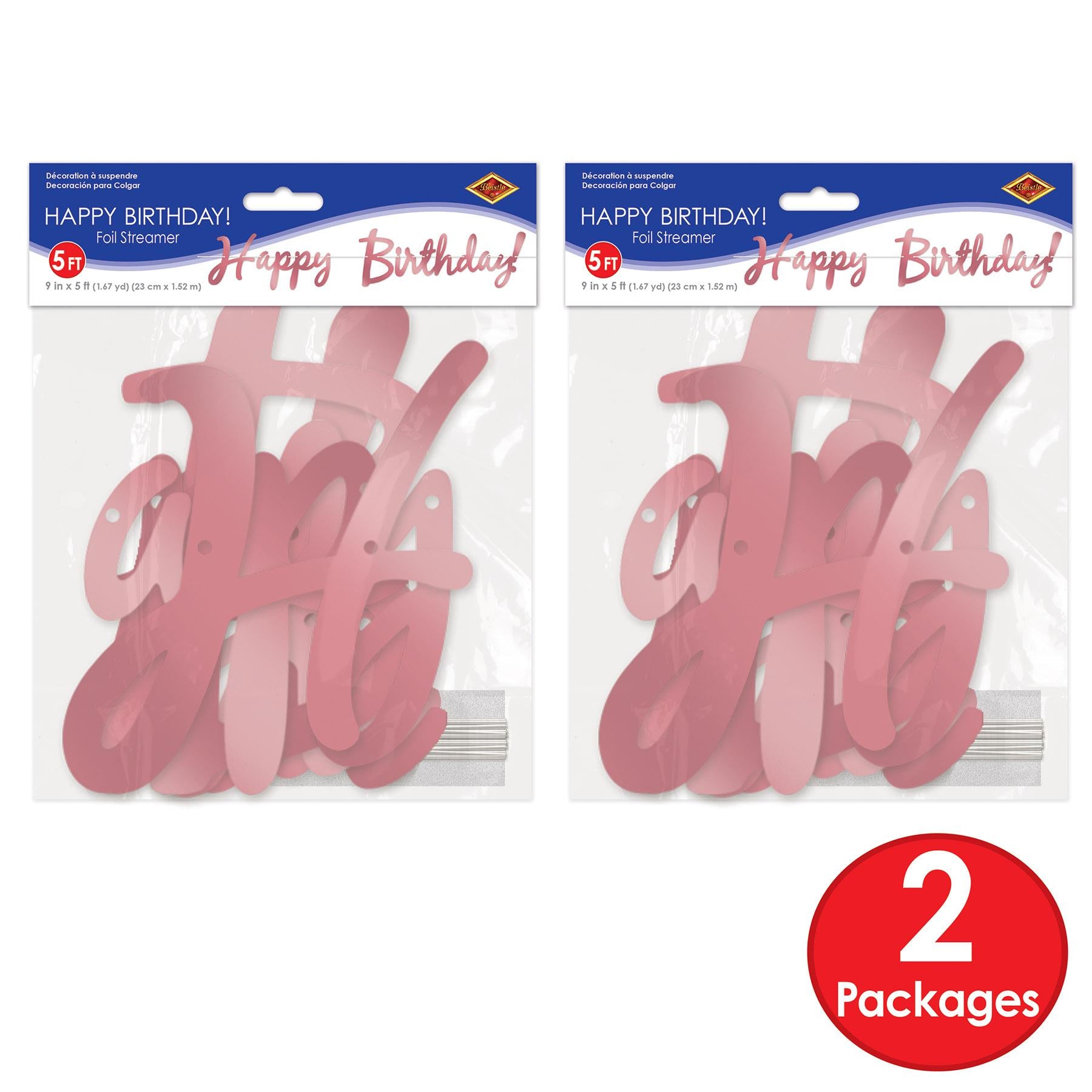 12 Pack Beistle Foil Happy Birthday Party Streamers - Rose Gold Decorations for Birthday Parties, Baby Showers & Celebrations