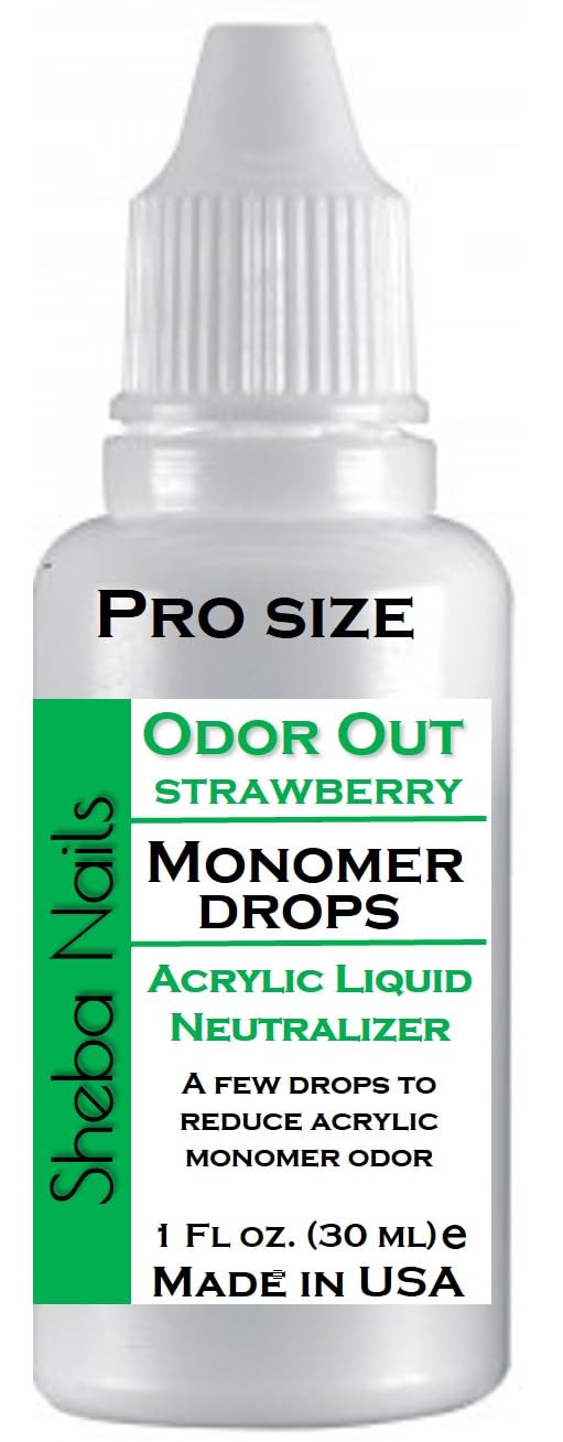 SHEBA NAILS Odor Out Monomer Drops - Acrylic Liquid Neutralizer for Nail Extensions (1oz, Strawberry Scent) | Reduce Monomer Smell for DIY Manicure | Perfect for Home & Salon Nail Art