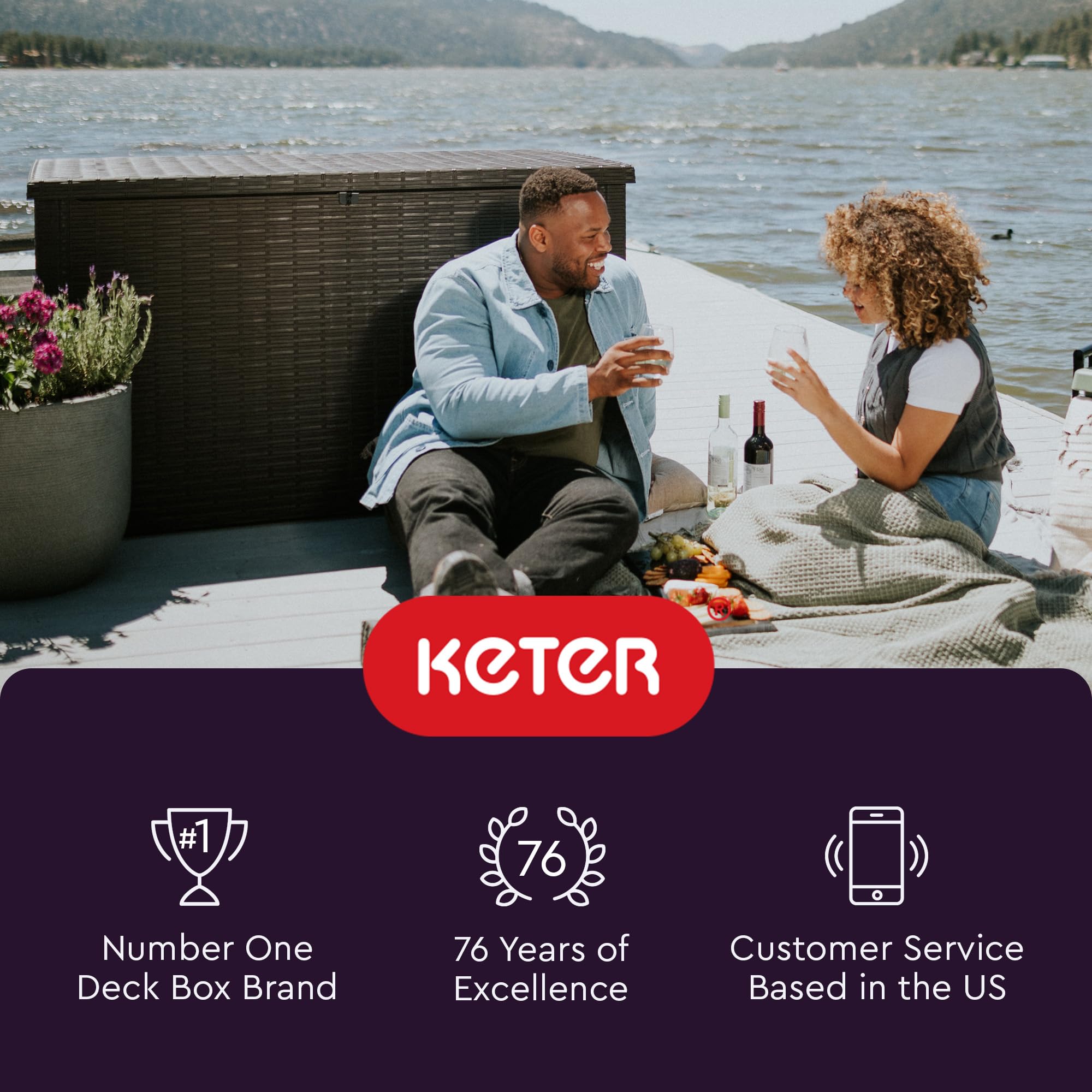 Keter Java XXL 230 Gallon Resin Outdoor Storage Box - Large Deck Box for Patio Furniture Cushions, Garden Tools, Pool Toys & Backyard Organization - Weatherproof Dark Grey Storage Container for Outdoor Use