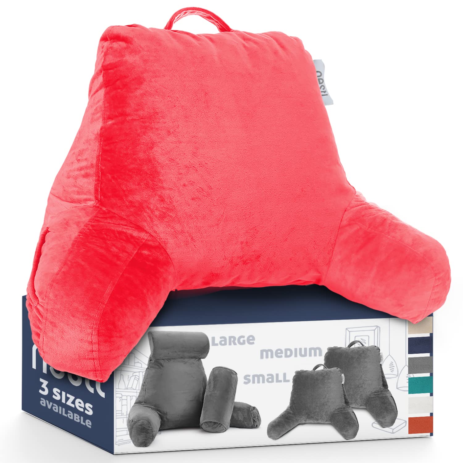 Nestl Reading Pillow Standard Bed Pillow - Shredded Memory Foam Back Support Pillow for Sitting in Bed, Reading & Relaxing - Coral Pink Bed Rest Pillow with Pockets - Perfect for Reading, Watching TV, or Lounging in Bed