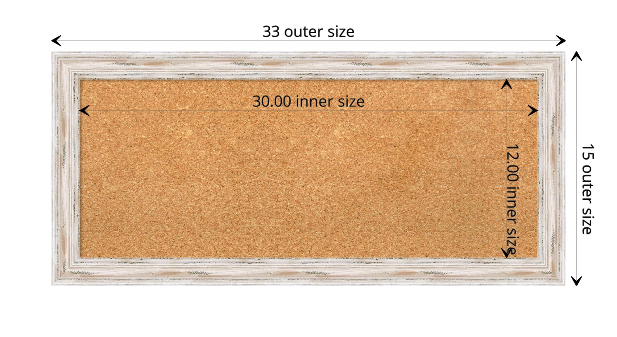Amanti Art 15x33 Natural Cork Board with White Wood Frame - Vision Board, Office Decor & Home Organization Pinboard | Perfect for Coastal Style Homes, Bulletin Boards & Displaying Photos, Notes & Reminders