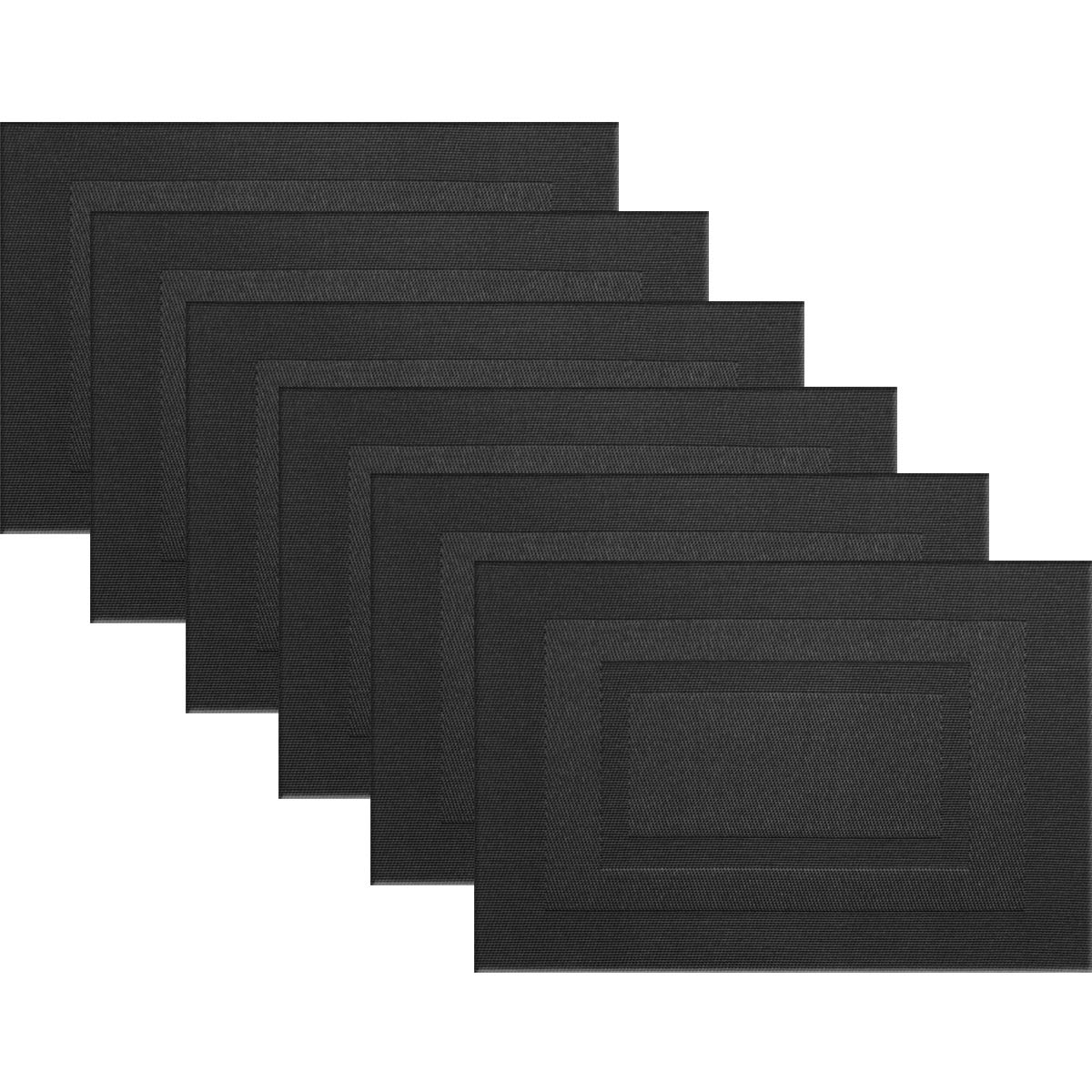 Premium Panda Palm Vinyl Placemats Set of 6 - Durable, Heat-Resistant & Washable Plastic Table Mats for Dining - Black (Ideal for Home, Restaurant & Outdoor Use)