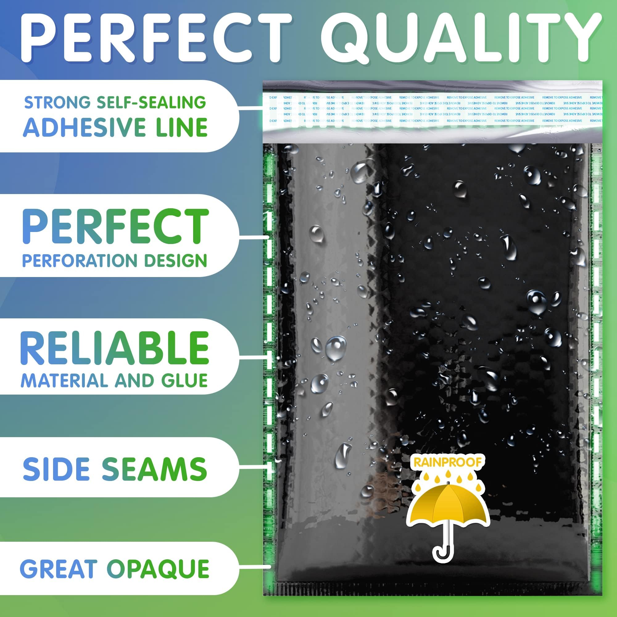 Black Metallic Bubble Mailers 8.5x11 Inches - 25 Pack Waterproof Padded Envelopes for Shipping | Durable Foil Shipping Bags for Fragile Items, Jewelry, Cosmetics & Small Gifts