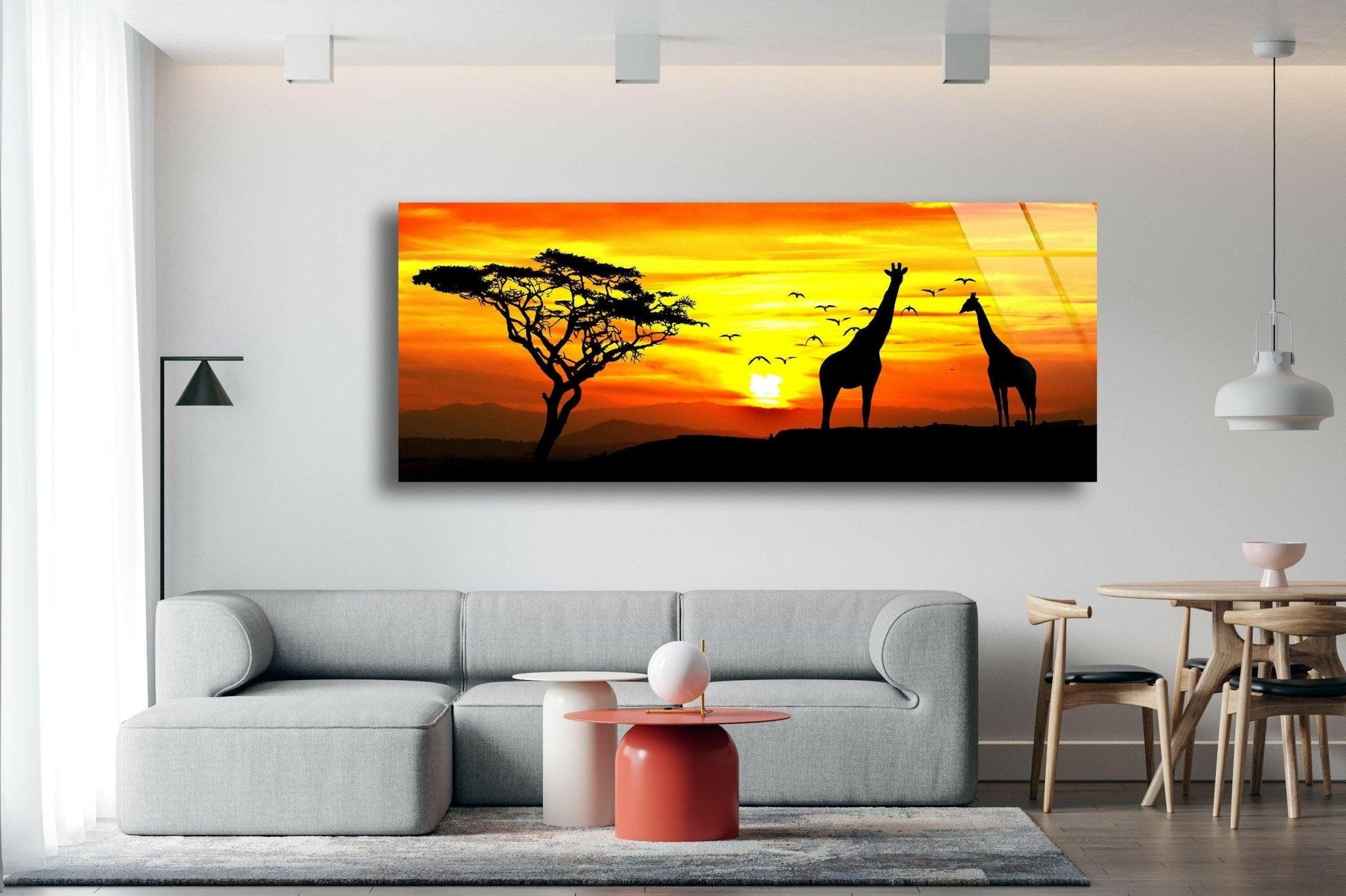 African Sunset Postcard Glass Wall Art - Stunning Handmade Home Decor for Living Room, Bedroom & Office - Perfect Gift for Nature Lovers