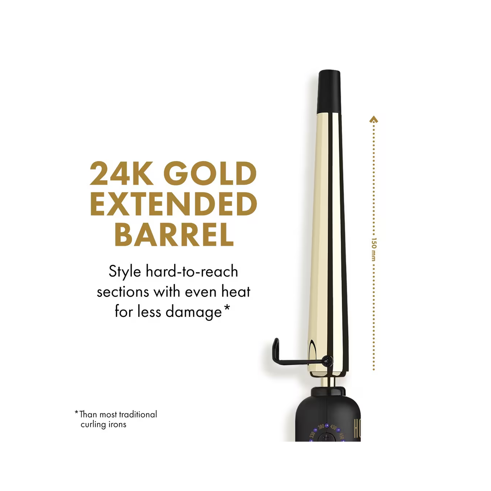 24K Gold Plated Tapered Curling Wand by Hot Tools - Professional Hair Styling Iron for Beach Waves, Loose Curls & Voluminous Hairstyles - Perfect for Home Use, Salons & Special Occasions