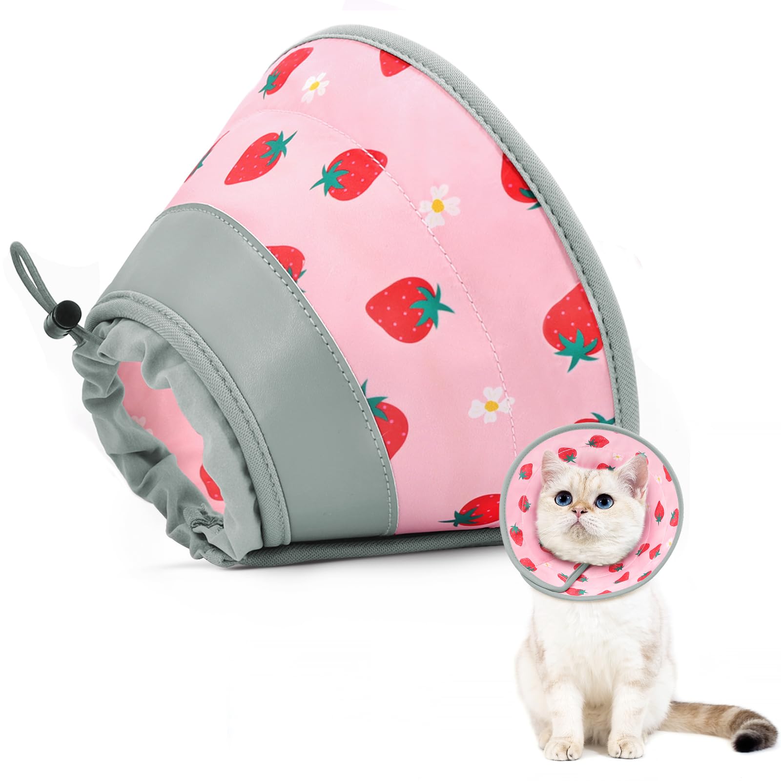**Soft Adjustable Cat Cone Collar - Waterproof E-Collar for Cats & Kittens to Stop Licking Wounds | Foldable, Lightweight Recovery Collar for Post-Surgery & Grooming (Pink, S)**    *(Use Case: Ideal for post-surgery recovery, wound protection, and preventing excessive licking or scratching after grooming.)*