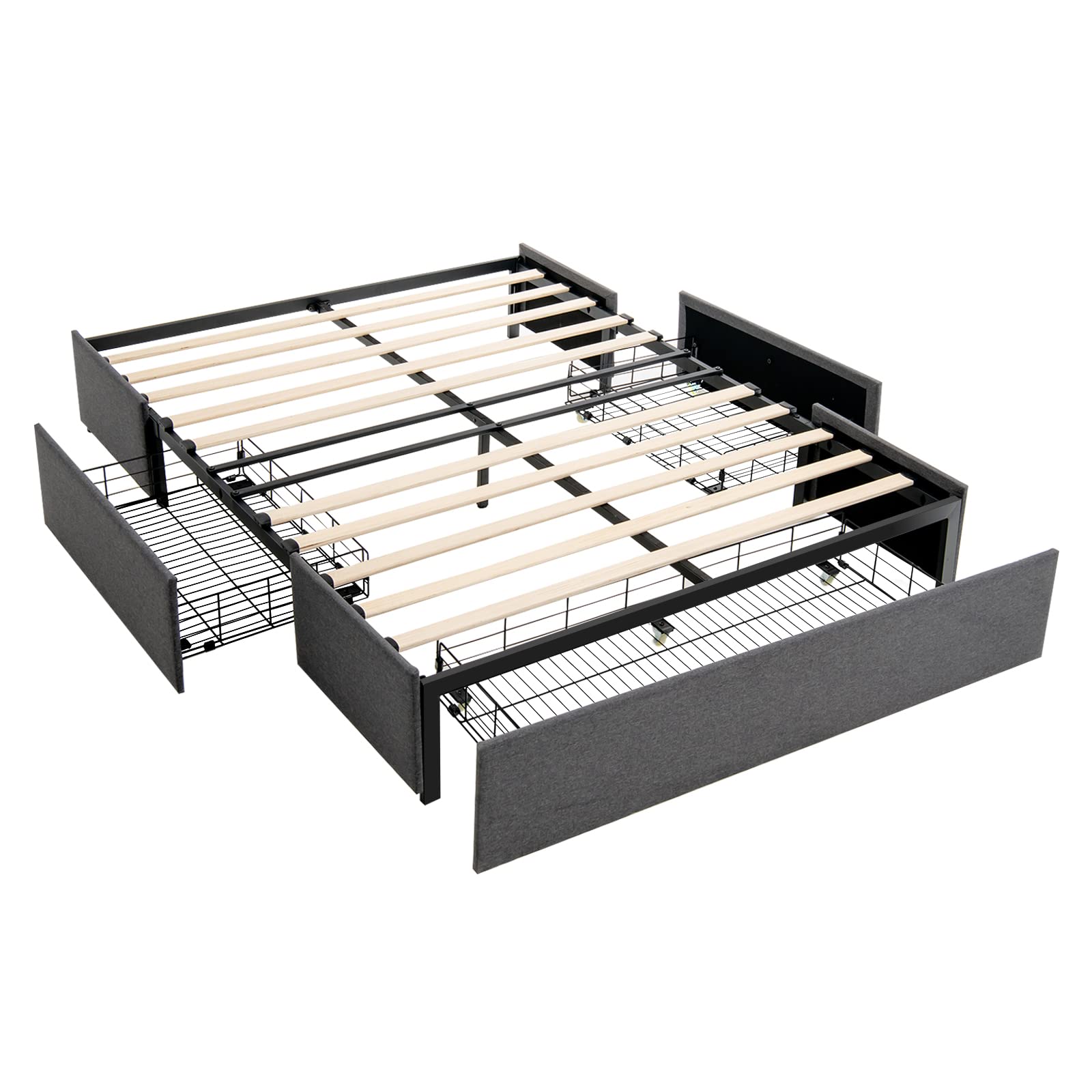GOFLAME Full Size Platform Bed Frame with 3 Storage Drawers - Upholstered Wooden Slatted Bed, Modern Mattress Foundation with Faux Linen Fabric - No Box Spring Needed, Noise Free, Headboard-Free Design - Perfect for Small Bedrooms, Guest Rooms & Modern Apartments