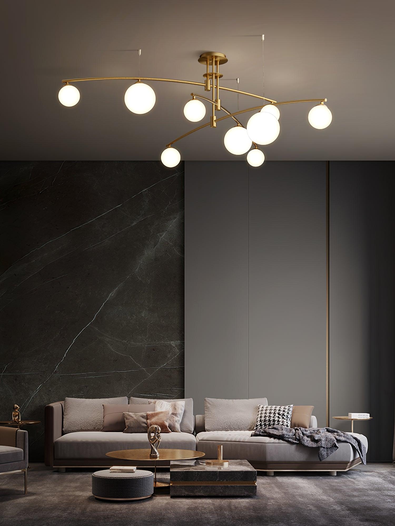 Modern Long Arm Chandelier - Elegant Crystal Ceiling Light Fixture for Dining Room, Living Room & Bedroom | Energy Efficient LED Lighting for Home Decor