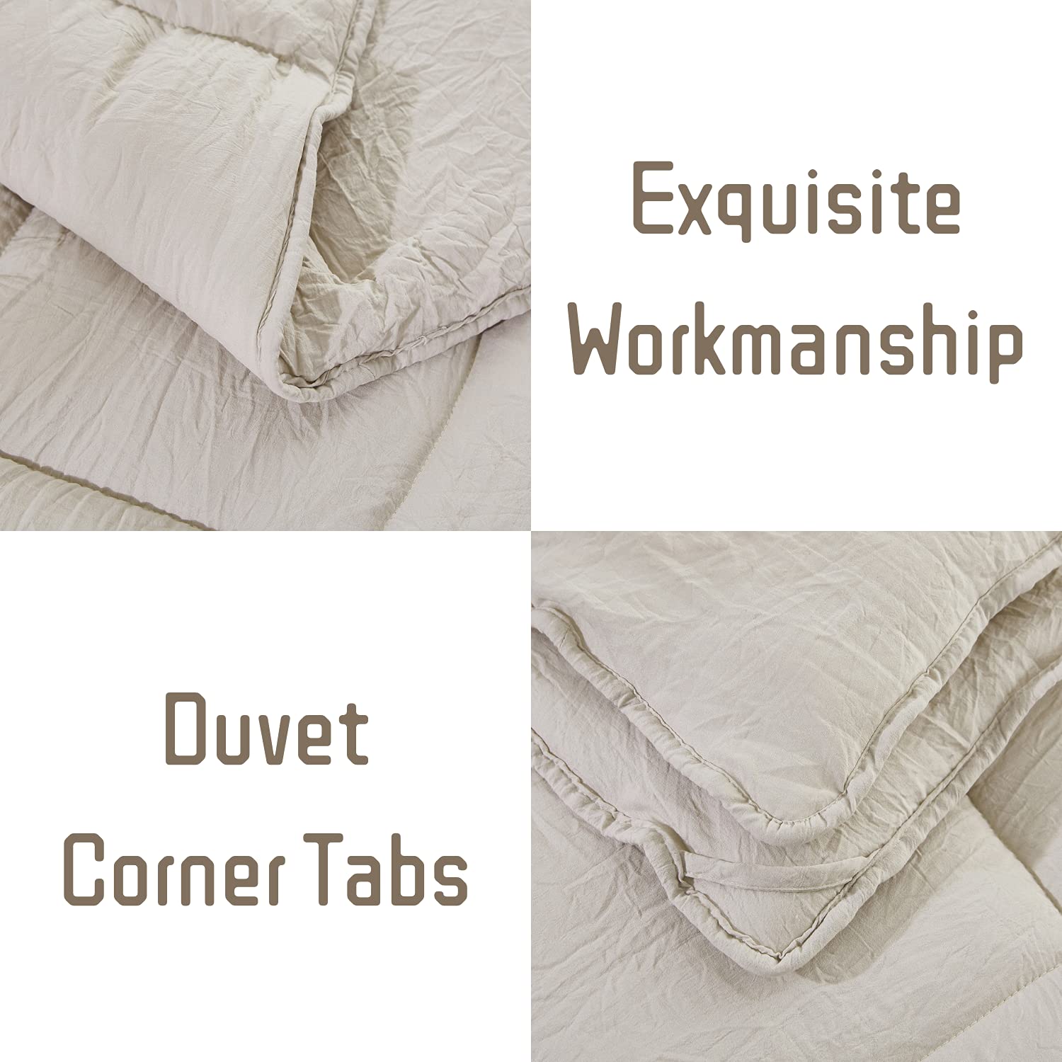 3-Piece All-Season Down Alternative Quilted Comforter Set with Corner Tabs - Super Soft Fiberfill Duvet Insert - Box Stitched Farmhouse Style Bedding for Twin & Twin XL - Prewashed Light Khaki - Perfect for Cozy Bedrooms & Guest Rooms