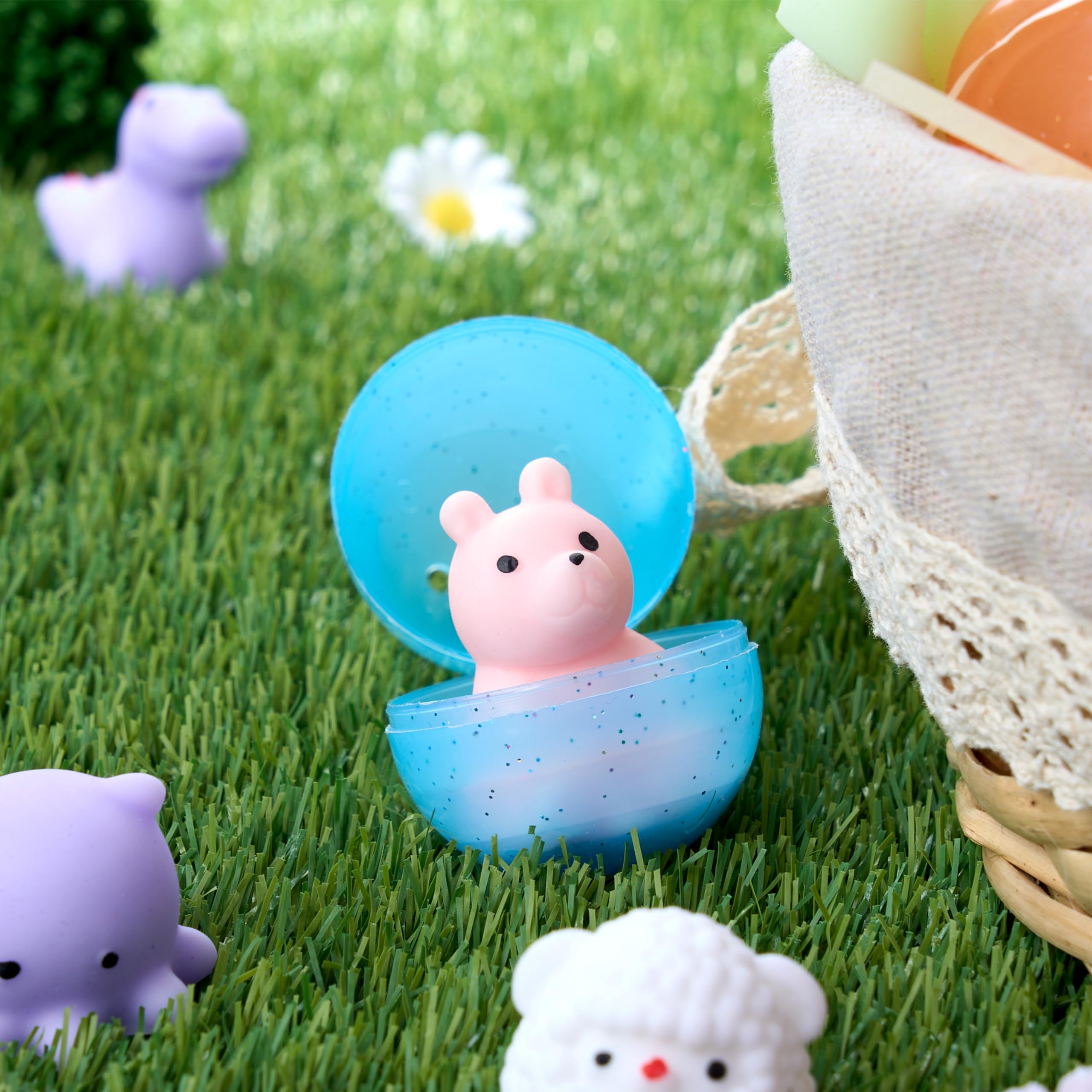 JOYIN 24 Pcs Easter Eggs with Mochi Squishy Toys - Animal Stress Relief Fidget Toys for Easter Basket Fillers, Kids Party Favors & Classroom Prizes - Perfect for Easter Egg Hunts, Birthday Parties & School Rewards
