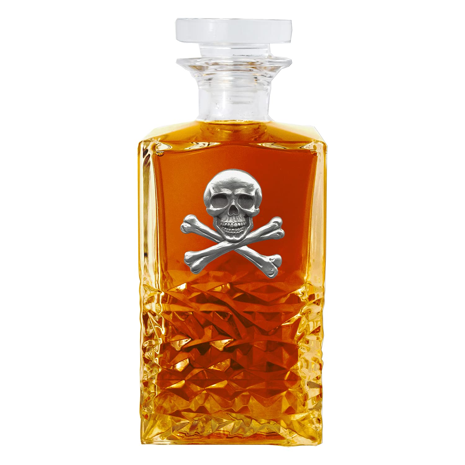 Heritage Pewter Skull & Bones Liquor Decanter - 25oz Handcrafted Pewter Glass Whiskey Pourer - Gothic Barware for Cocktails & Home Decor