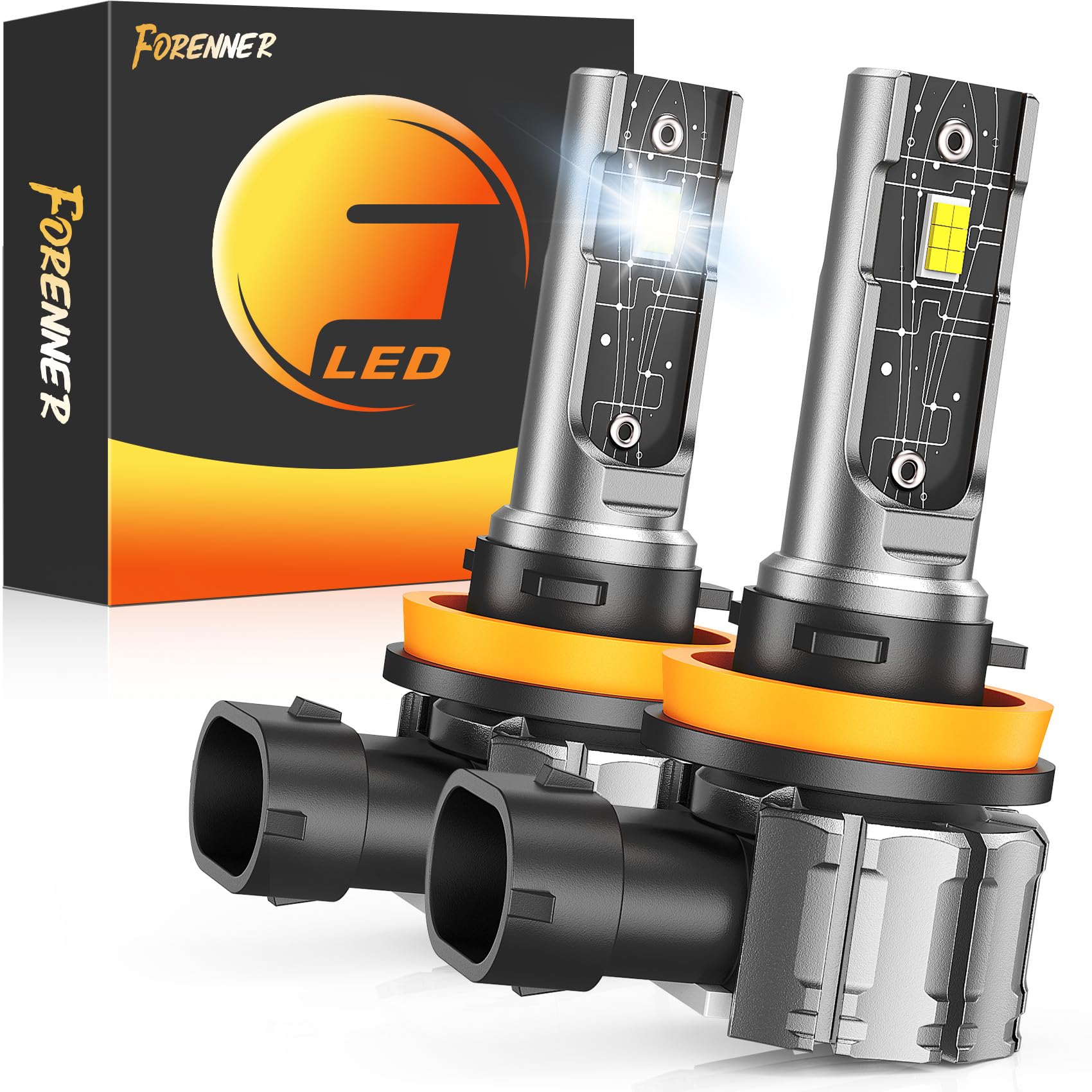 Forenner H11 H8 H16 LED Fog Light Bulb - 12000LM Super Bright 600% Brighter 6500K White - Fanless Mini Size H8 Fog Lights with Strong Penetration - 99% CANbus Ready Plug & Play - Pack of 2 - Perfect for Trucks, SUVs, Jeeps & Off-Road Vehicles in Foggy or Low Visibility Conditions